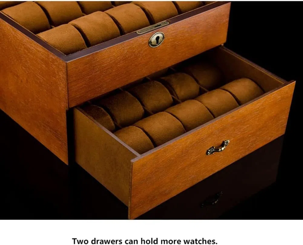 XBTGS Caja organizadora de relojes con 20 ranuras, caja de almacenamiento de joyas de reloj de doble capa, cajas de madera para hombres y mujeres, cajas de almacenamiento de relojes, A, A, A, A y A
