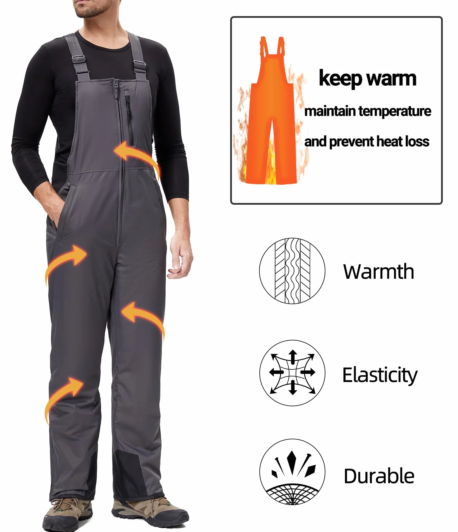 Pantalones Nieve Esquí Hombre Invernal Pantalón Softshell Calor Pantalones de Trabajo Largos Prueba Viento Impermeable Mono Outdoor Pantalón Funcional con Tirantes Ajustables