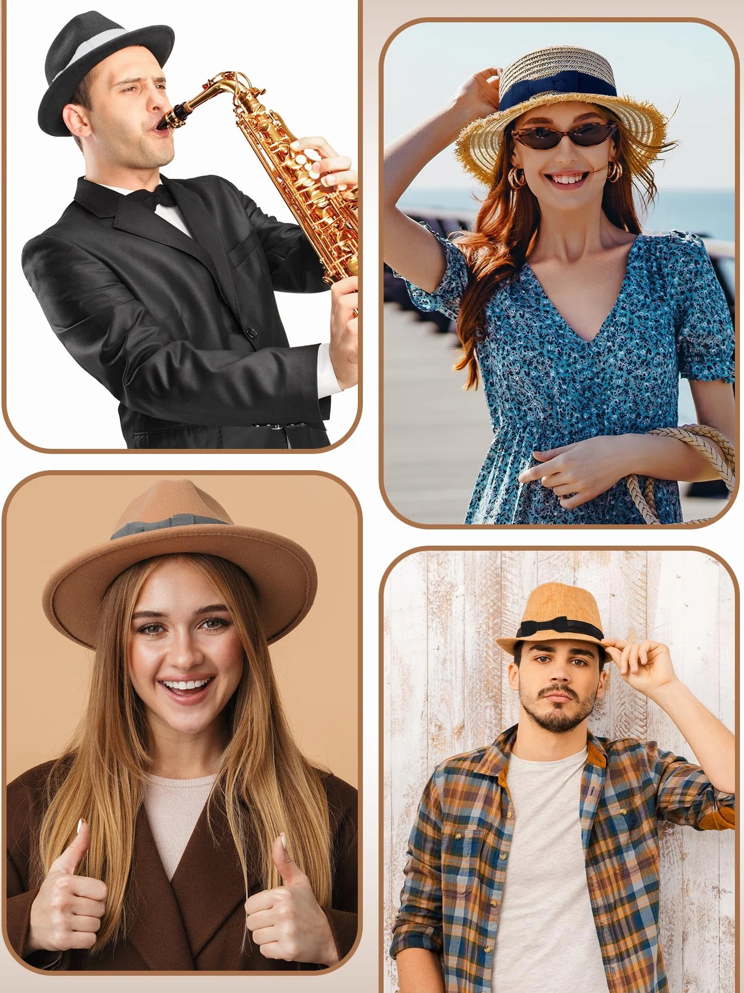 Tigeen 6 bandas elásticas con lazo para sombrero de vaquero para mujer, bandas para sombrero de fedora para sombrero, cinta de sombrero de paja Panamá, accesorios para sombreros