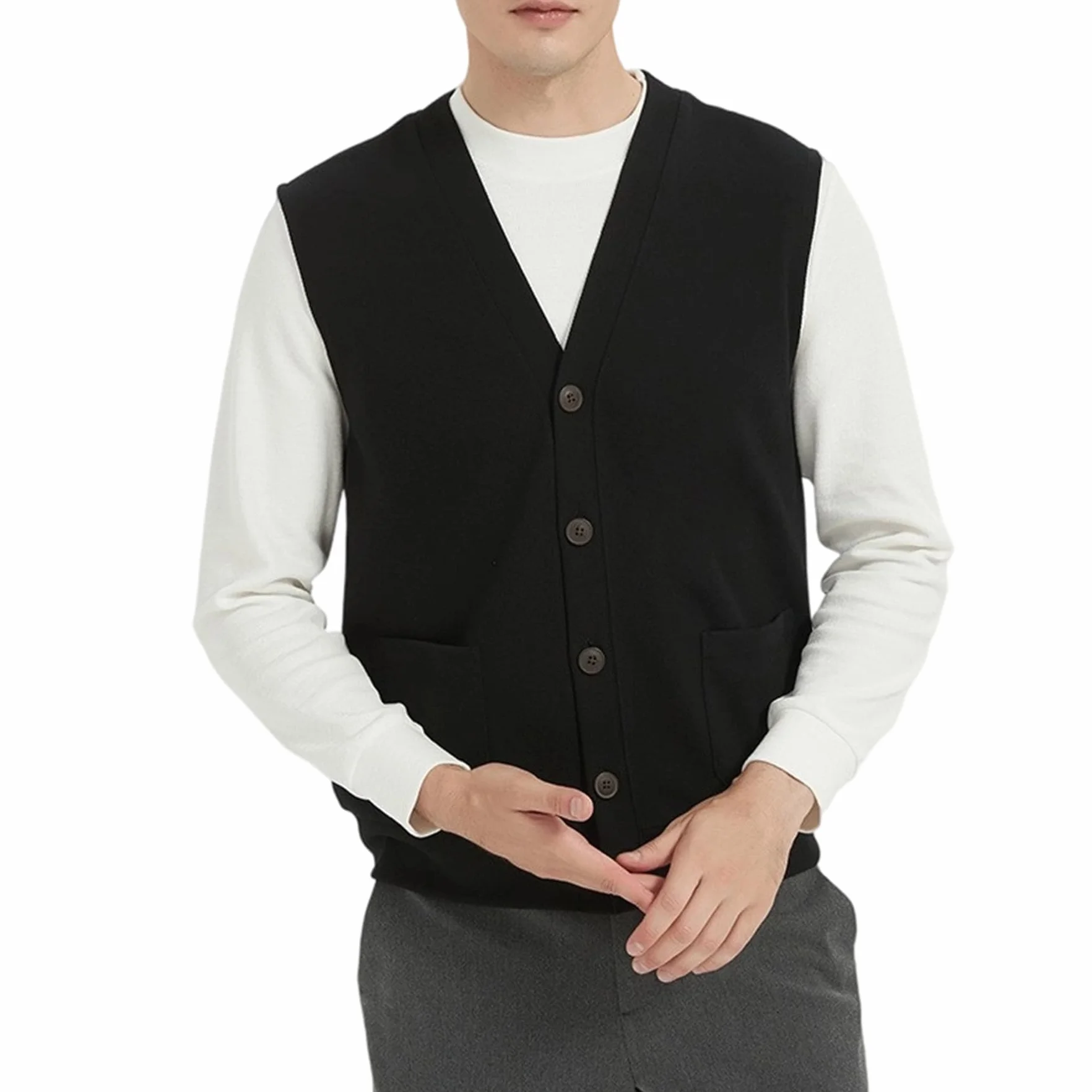 Allthemen Chaleco de Punto con Cuello en V Hombre Suéter Clásico sin Mangas con Botones Térmico