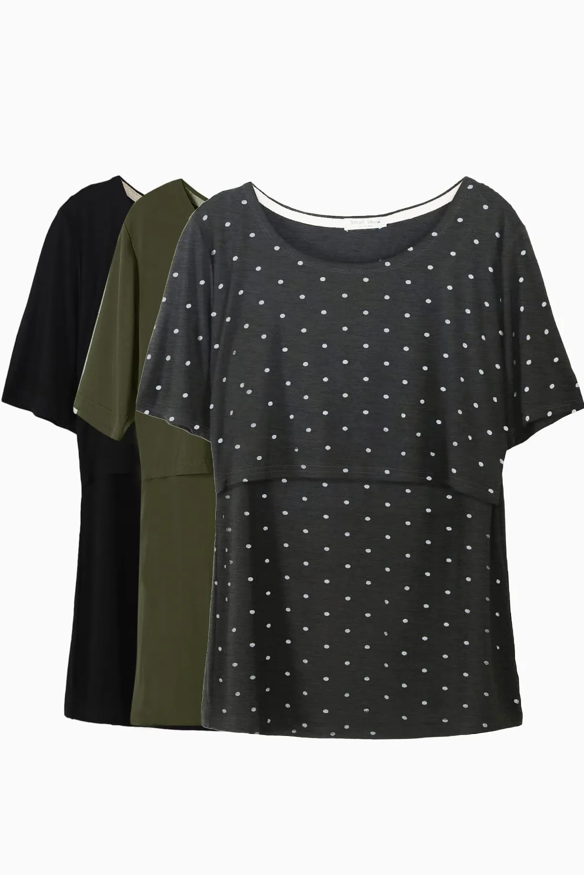 Smallshow Maternidad de las mujeres Tops de lactancia de manga corta Ropa de lactancia, Army Green-black-svp145 (3 paquetes), Medium