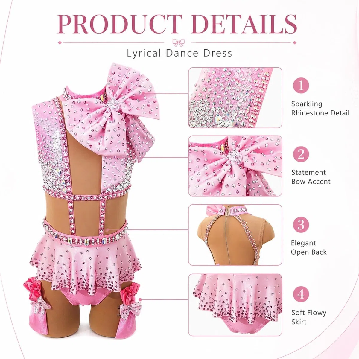 Traje de baile con pedrería y espalda abierta for competición