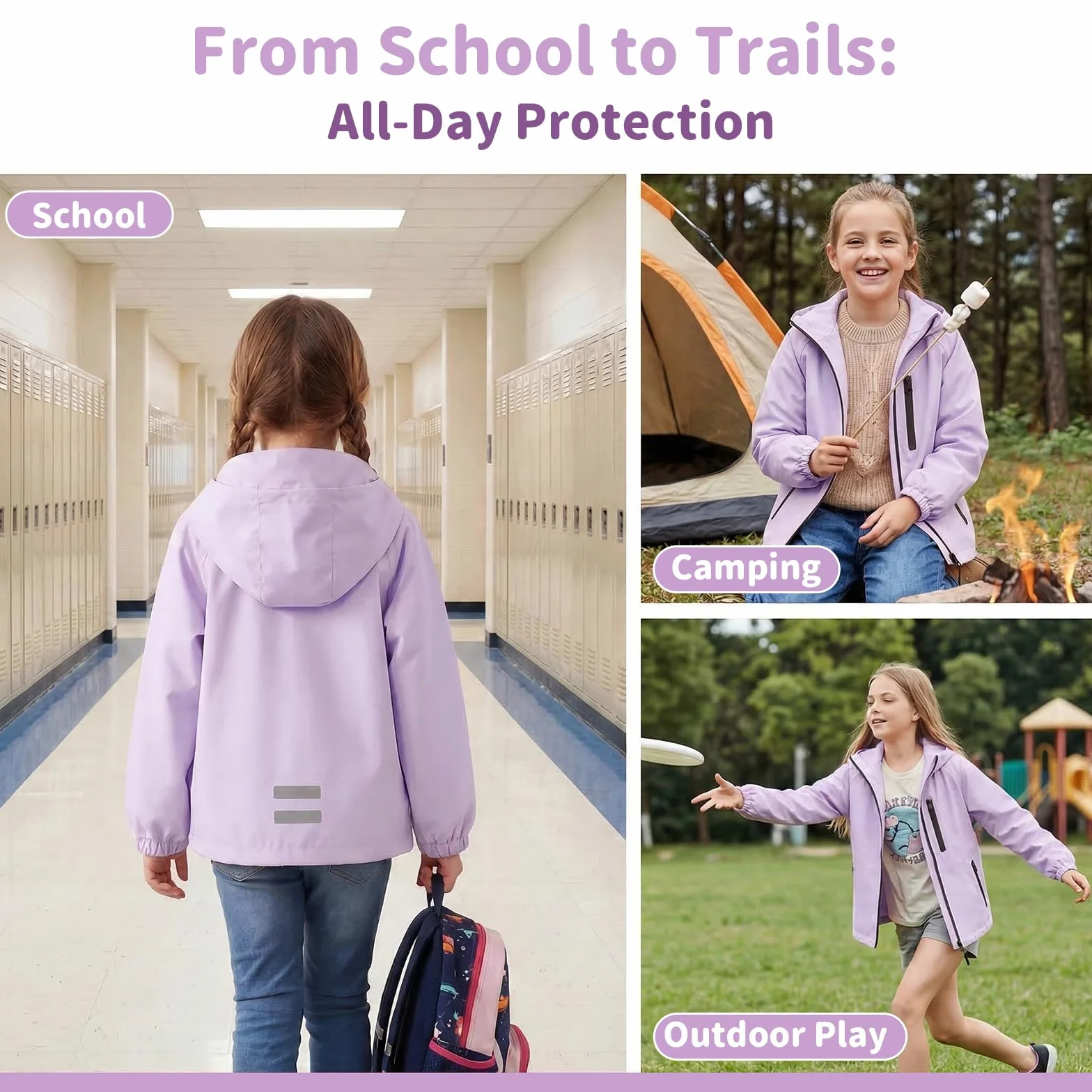 Chaqueta Impermeable para Infantil Reflectante Chubasquero Niñas Impermeable Abrigo con Capucha Niños Ligera Cortavientos Chaquetas de Lluvia Acampada Ropa de Agua para Adolescentes 5-14 años