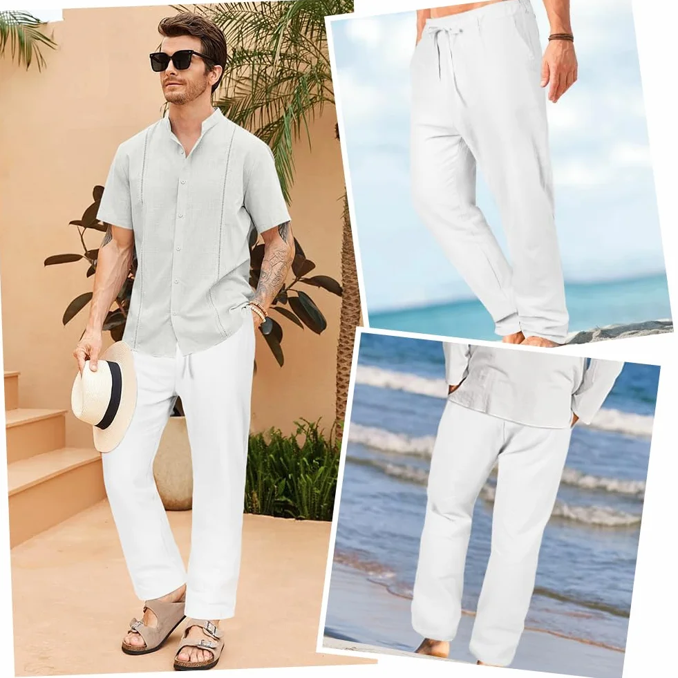 AUYAO Pantalones Hombre Casuales, Pantalón para Hombre con Bolsillos con Cordón, Largos Pantalones Fitness Gym, Ropa de Hombre, Pantalones Ligeros Estilo Playero