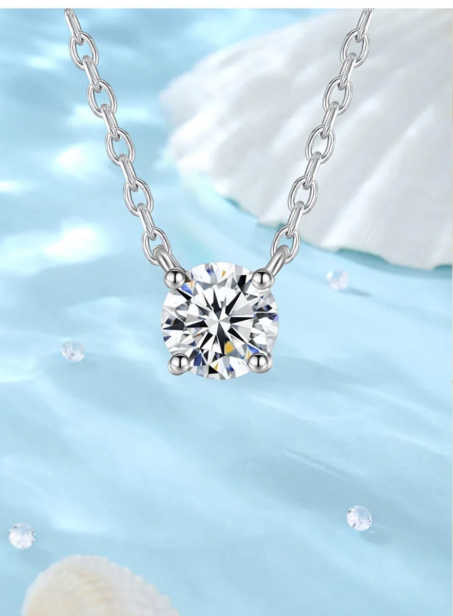 Wycian Collares de moissanita para mujer, collar con colgante para mujer, 4 puntas, 4 mm, 5 mm, 6,5 mm, solitario de 0,3 quilates, moissanita de 9 quilates, 14 quilates, oro blanco de 18 quilates, 45
