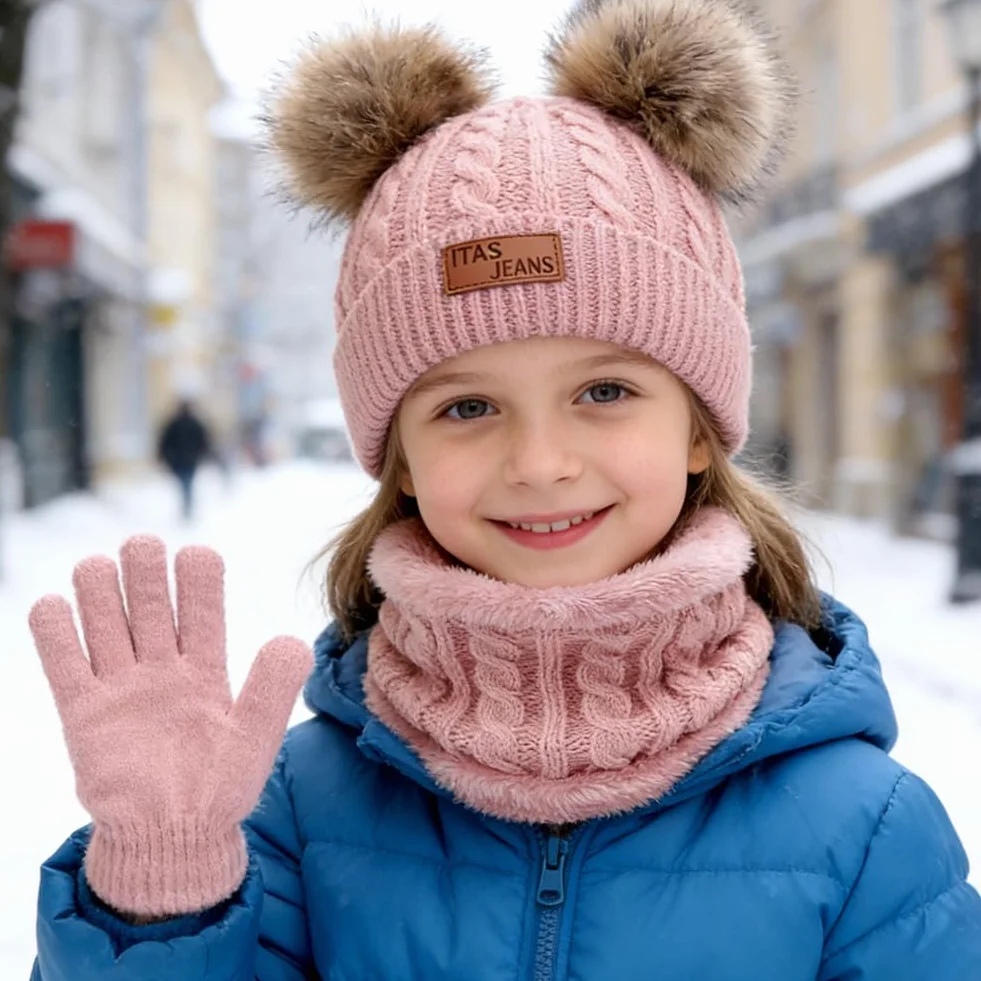 Set de Bufanda Gorro y Guantes para Niño Invierno, Lana y Polar 2-6 Años