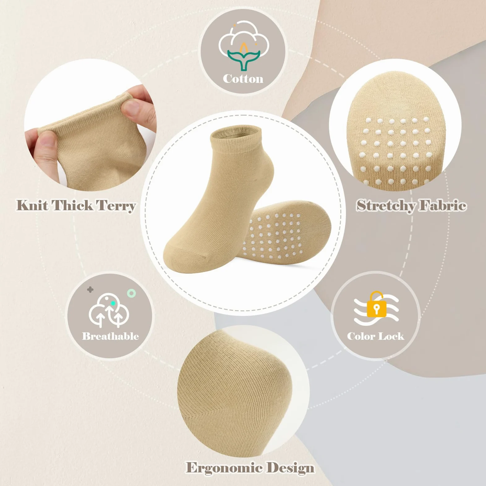 JAKIDAR 12 pares de calcetines antideslizantes de algodón para niños y niñas, suela antideslizante para bebés y niños