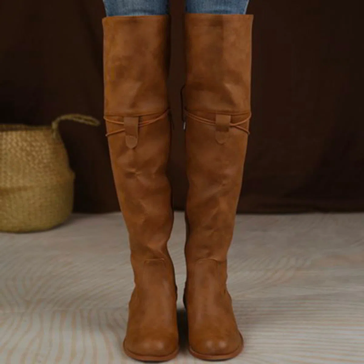 Botas Altas Mujer Invierno Botas Cowboy Mujer Cordones Cierre De Cremallera Lateral Moda Retro Antideslizantes Comodas Bota Tacones Medios-Bajos Clásicas Sólido Por Encima La Rodilla Casual Bota