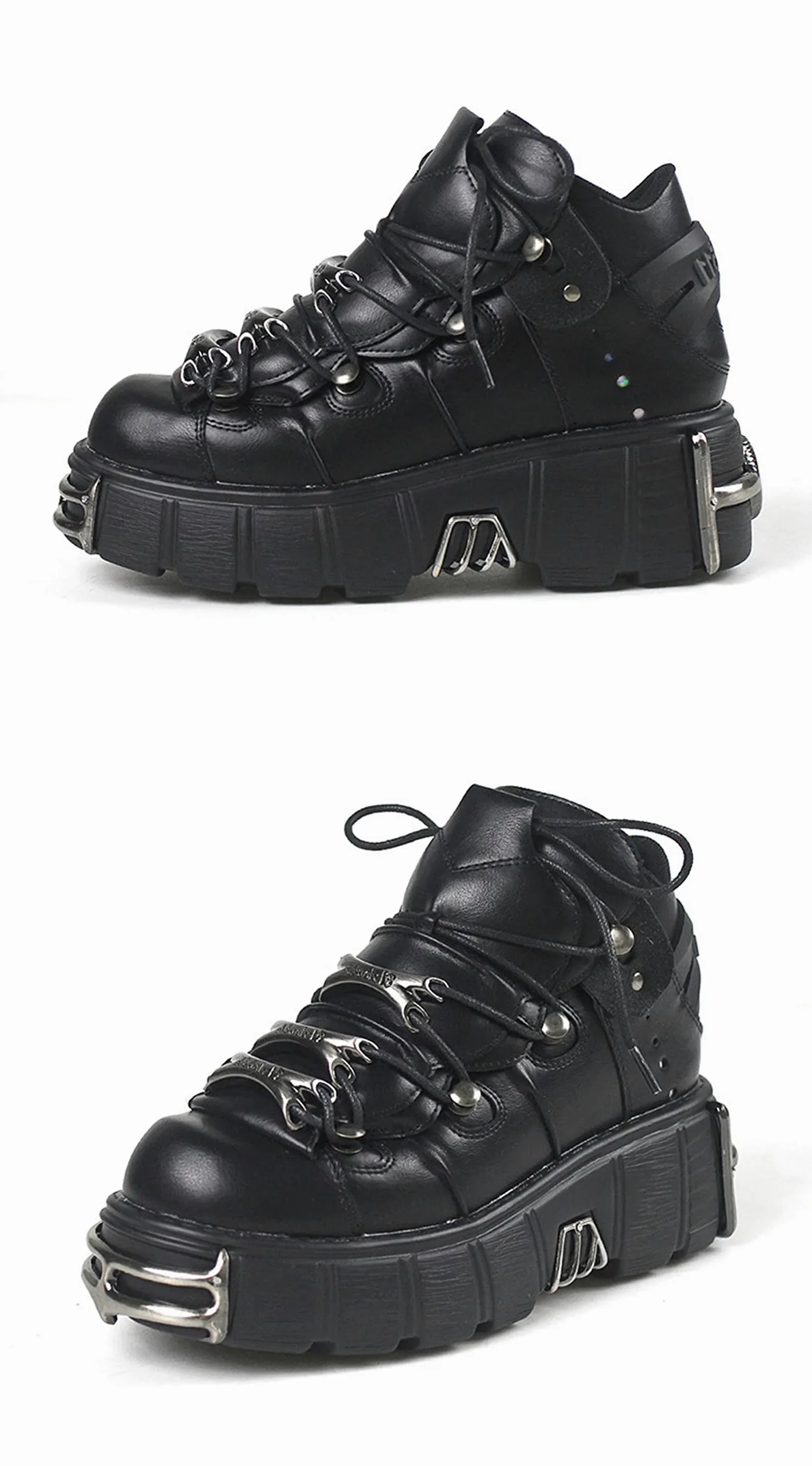 DONLIS Botas de tacón Alto para Mujer, Zapatos de Cuero Estilo Rock de Metal Pesado, Botas de Plataforma gótica, Botines con Cordones de tacón Grueso Punk