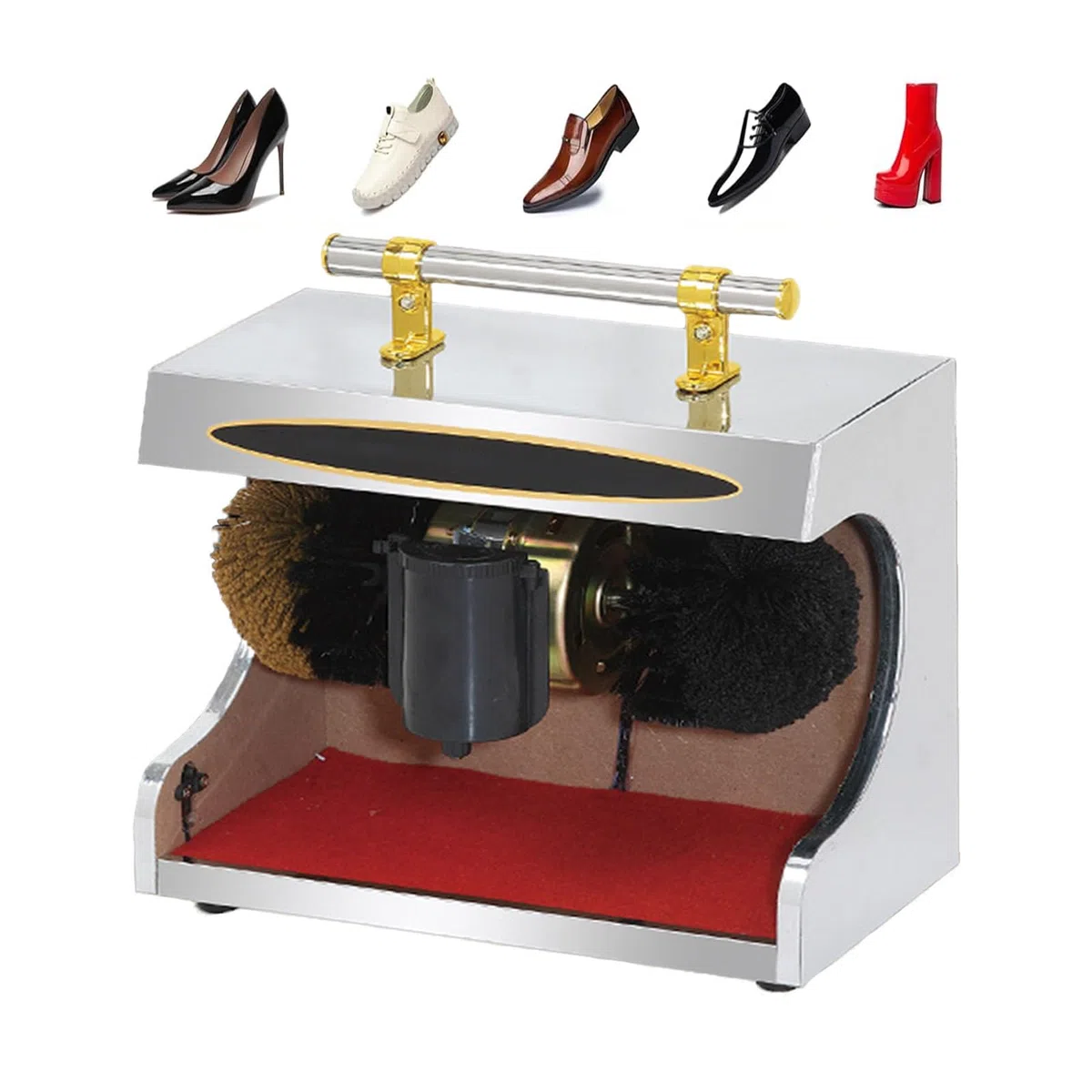 Máquina pulidora eléctrica de zapatos con cepillo automático para brillo de cuero y mantenimiento diario, cepillo duro para botas y zapatos