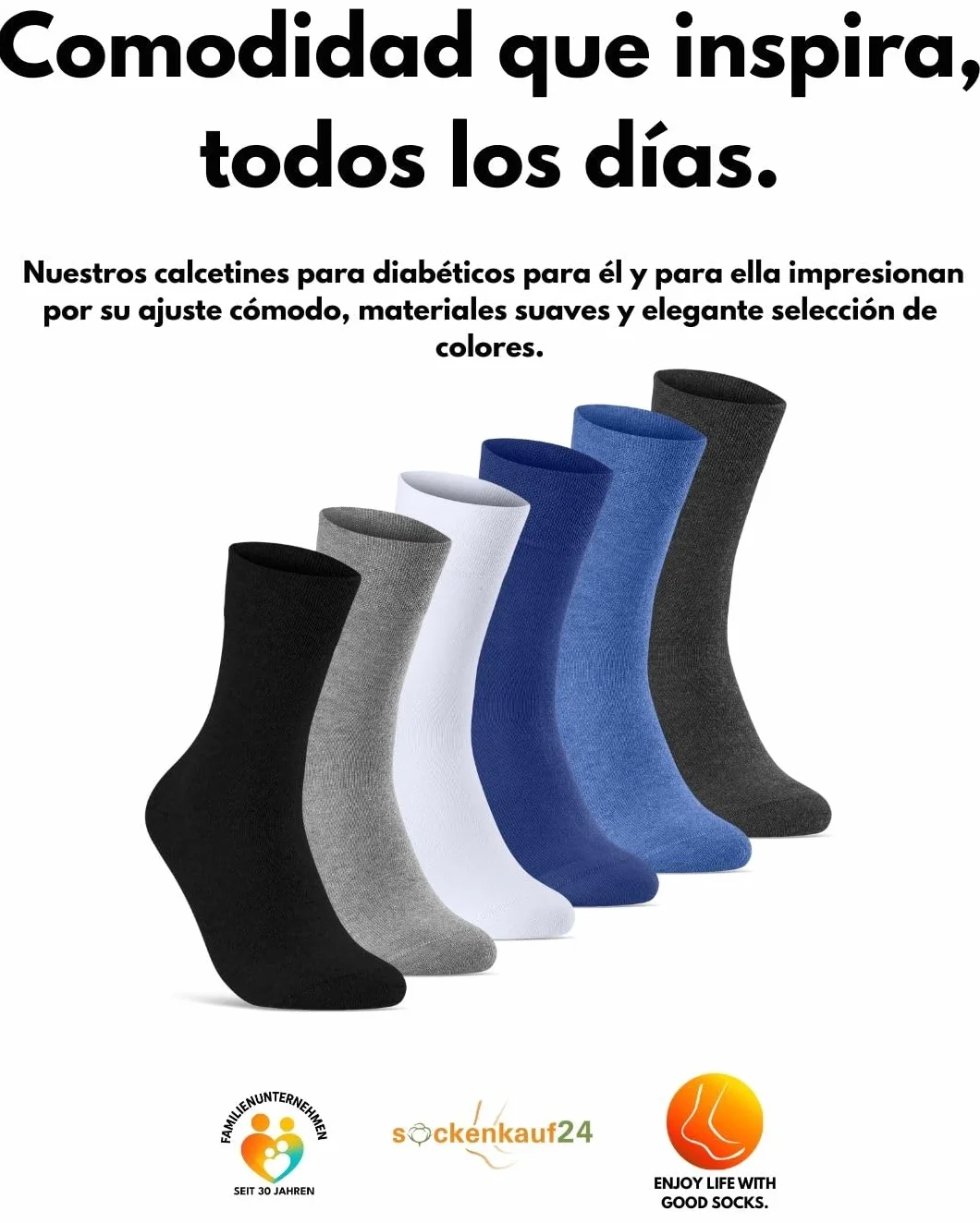 sockenkauf24 10 Pares Calcetines Diabéticos sin Elástico y sin Costuras con Cintura de Confort Hombre Mujer Algodón