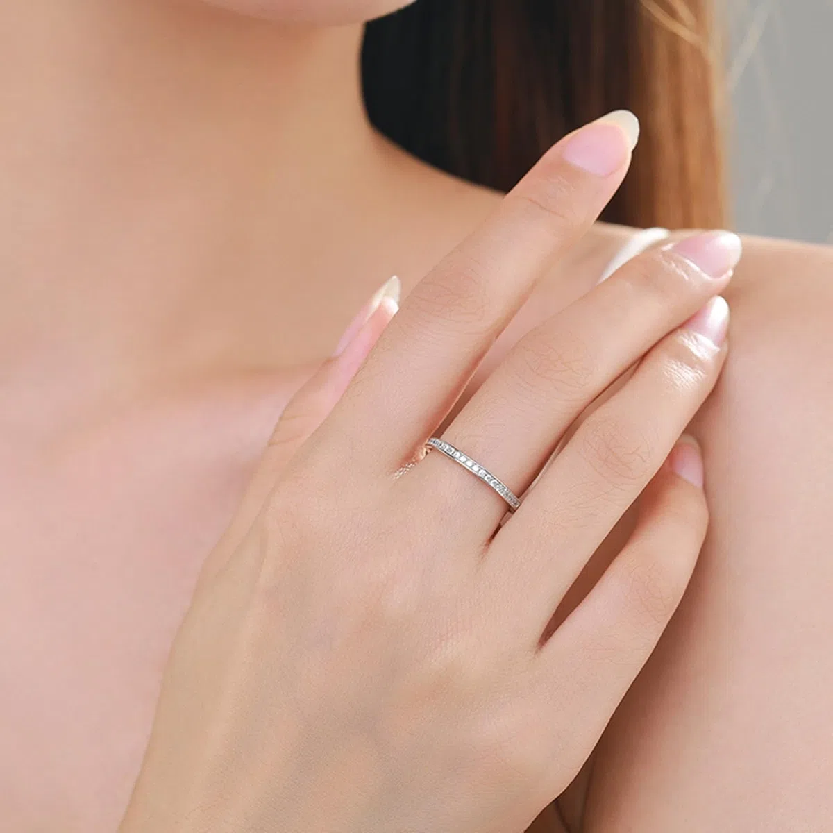 Anillo de oro blanco, diamante cultivado en laboratorio, anillos de compromiso, oro real, alianzas de media eternidad, anillo de oro para mujer