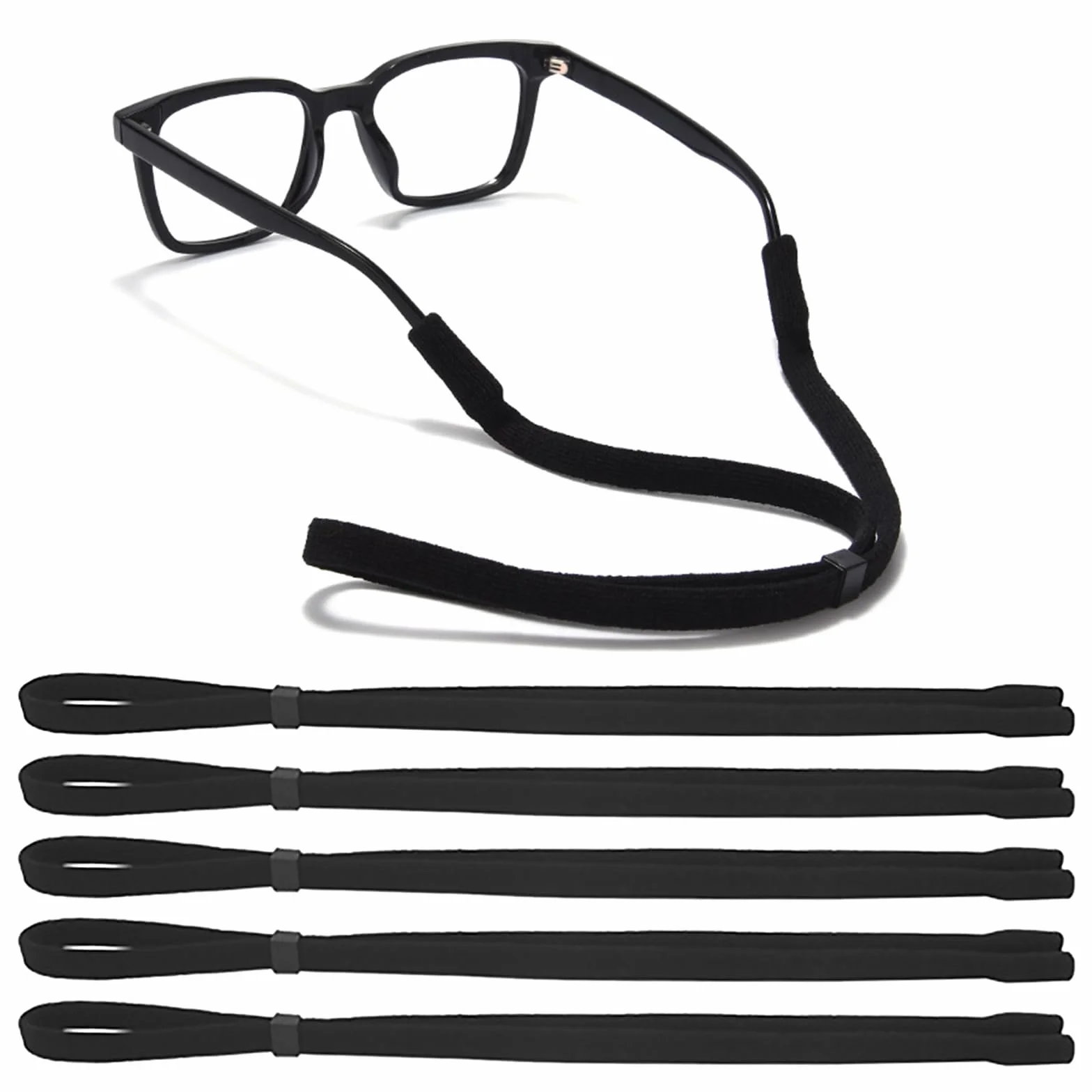 5 Pcs Correas para Gafas Deportivas Ajustables Antideslizante Cordón Sujeta Gafas Negro