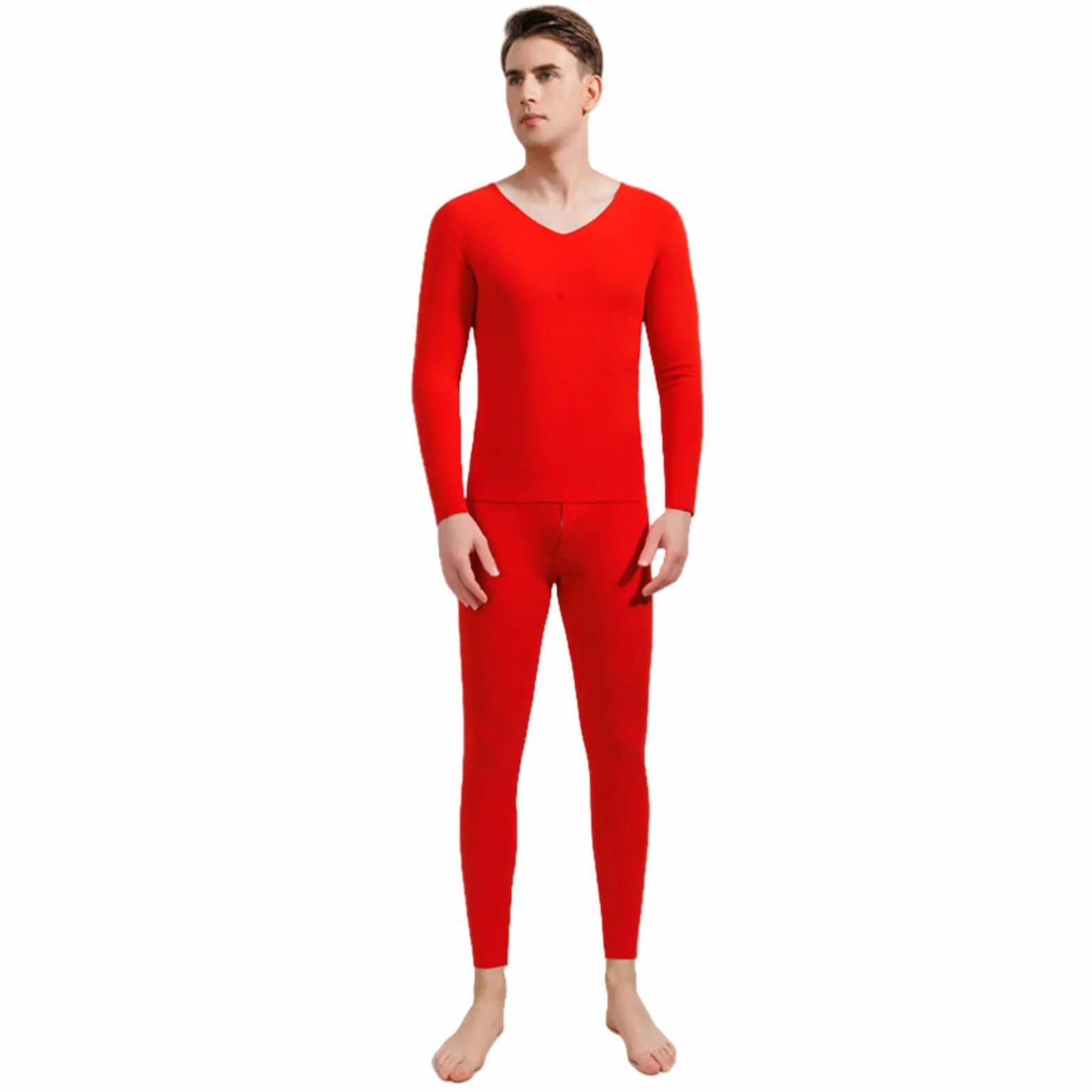 Ropa Termica Mujer Conjunto De Ropa Interior Térmica De Hombres Y Mujeres Sin Costuras Sin Costuras De Doble Cara Otoño E Invierno Más Terciopelo-rojo-3xl