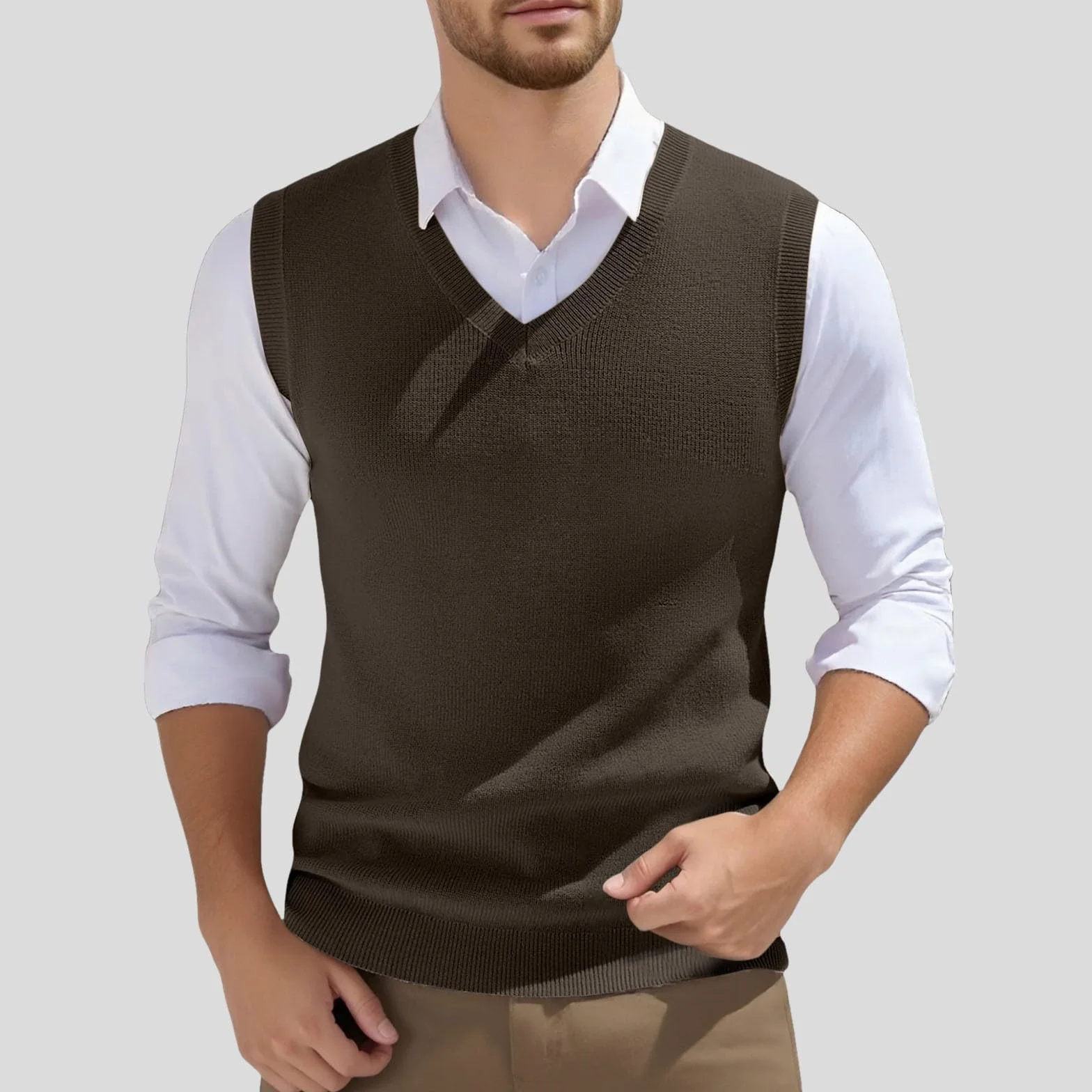 Jersey sin Mangas Hombre Invierno Chaleco Hombre Casual Algodon Suéter con Cuello en V Jerséis Esencial Chaleco de tejido de punto Hombre Traje Chalecos de Vestir Elegante de Fiesta Color