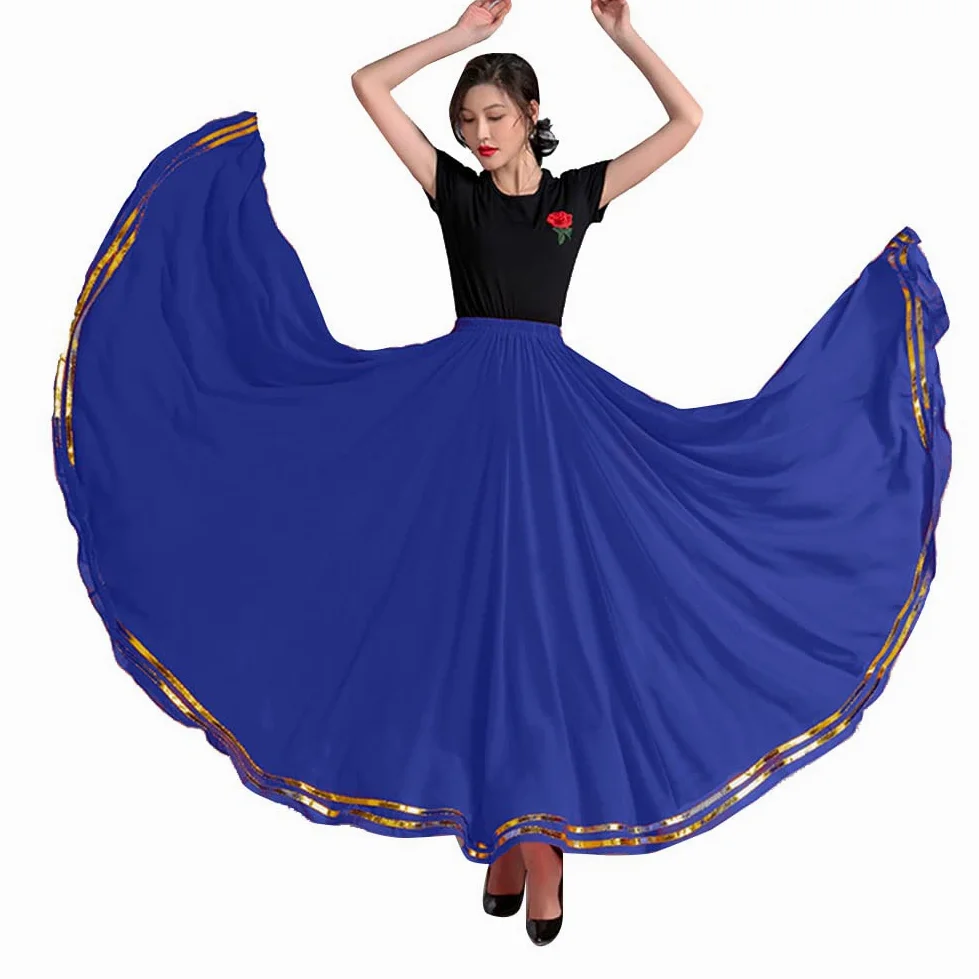 GUOCU Mujer Alinear Falda Brillante de Enagua Larga Cuadrado de Gasa con Columpio Grande Bailarina Maxi Ballet Bailarina Flamenca Falda de Rendimiento de Tribal Ropa Practicar