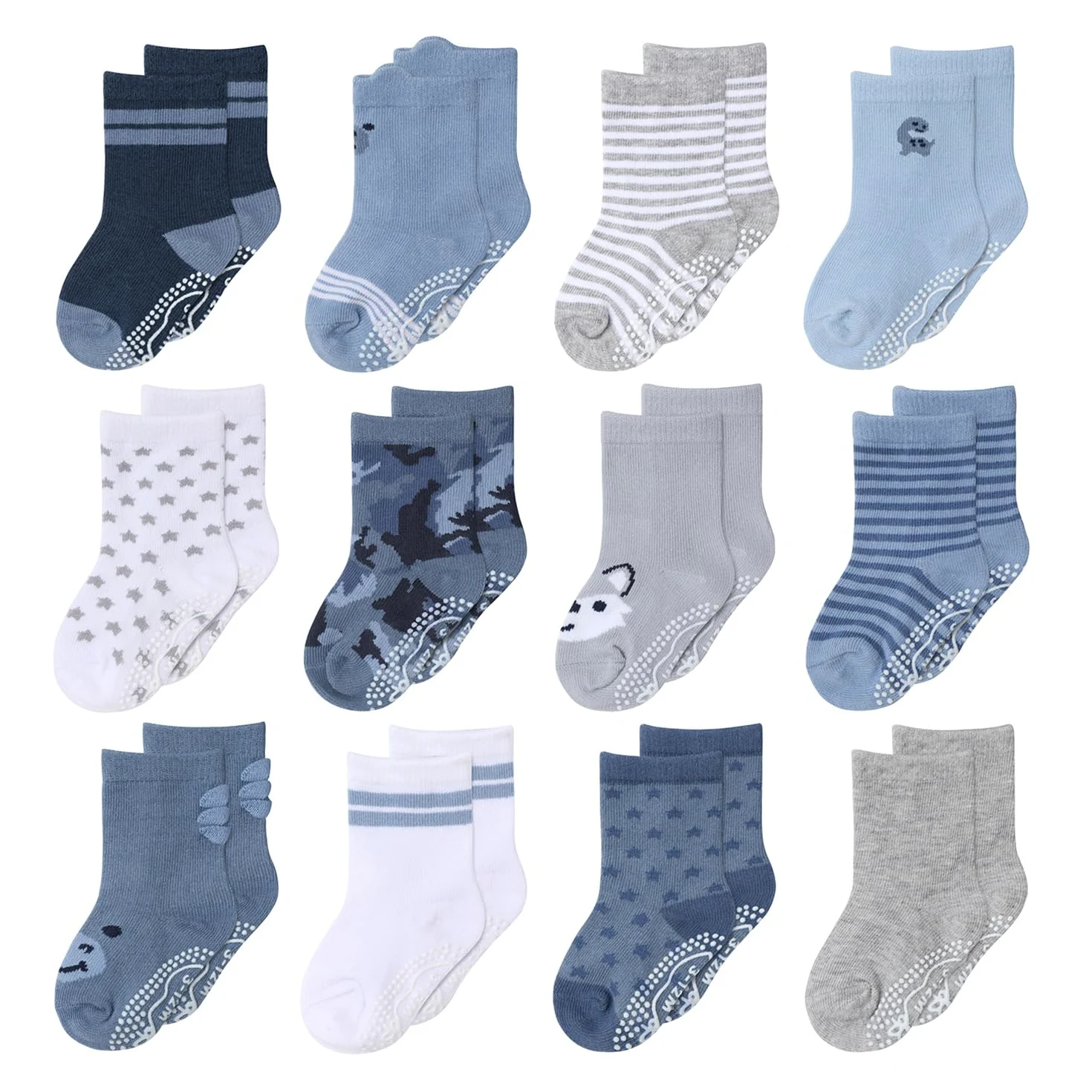 The Peanutshell Calcetines orgánicos para bebés de 3 a 12, 12 a 24 meses, agarre antideslizante, 100 % algodón, color azul, gris, Multicolor, 0-3 Months