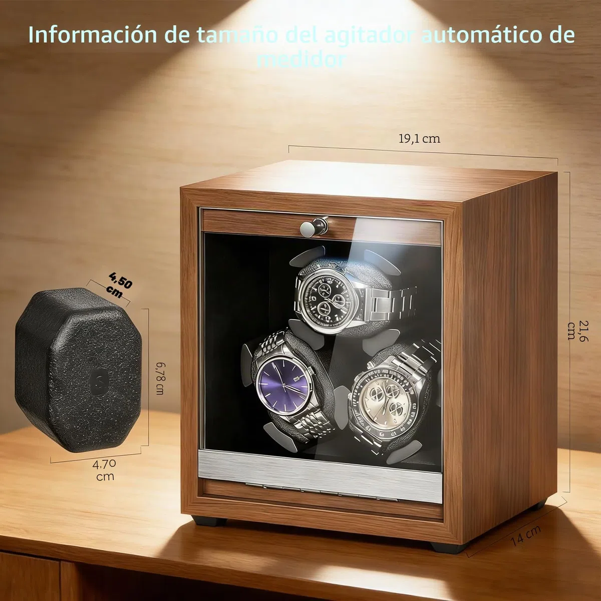 Caja Relojes Automaticos, Caja Reloj Automatico en Madera de Nuez, 5 Modos de Rotación y Parada Automática al Abrir, Antimagnético con Motor Silencioso