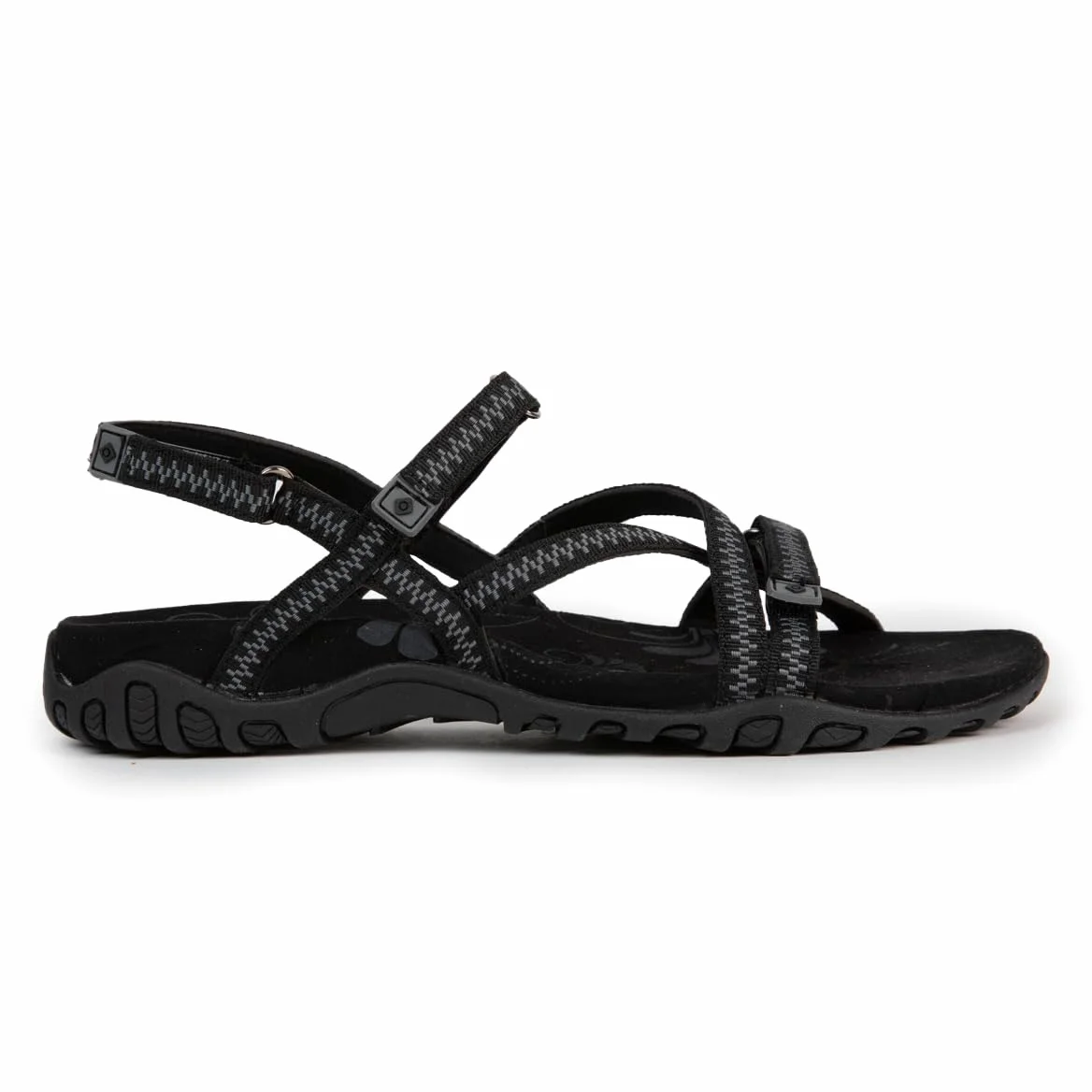 Izas Sandalias de Senderismo para Mujer Deportivas y Cómodas. Sandalias Planas de Verano para Trekking y Caminar de Diseño Ergonómico con 3 Ajustadores. Color Negro