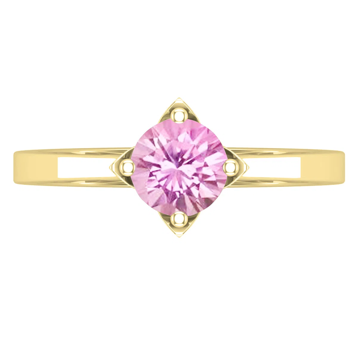 Dazzlingrock Collection Anillo de compromiso solitario redondo de 6 mm creado en laboratorio para ella en oro blanco de 18 quilates, Zafiro rosa sintético Oro amarillo, Zafiro rosa redondo creado