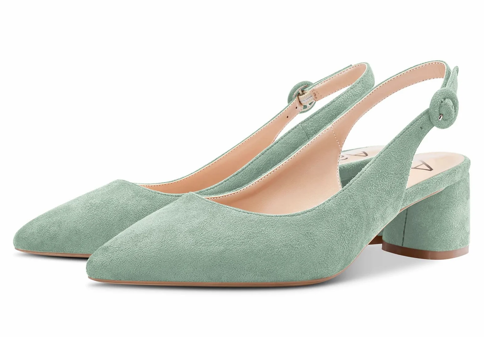 Aachcol Mujer Slingback Pumps Chunky Ancho Medio Bajos Heel Puntiaguada Punta Correa Tobillo de Boda Oficina Fiesta Dress Zapatos Cute 5 CM
