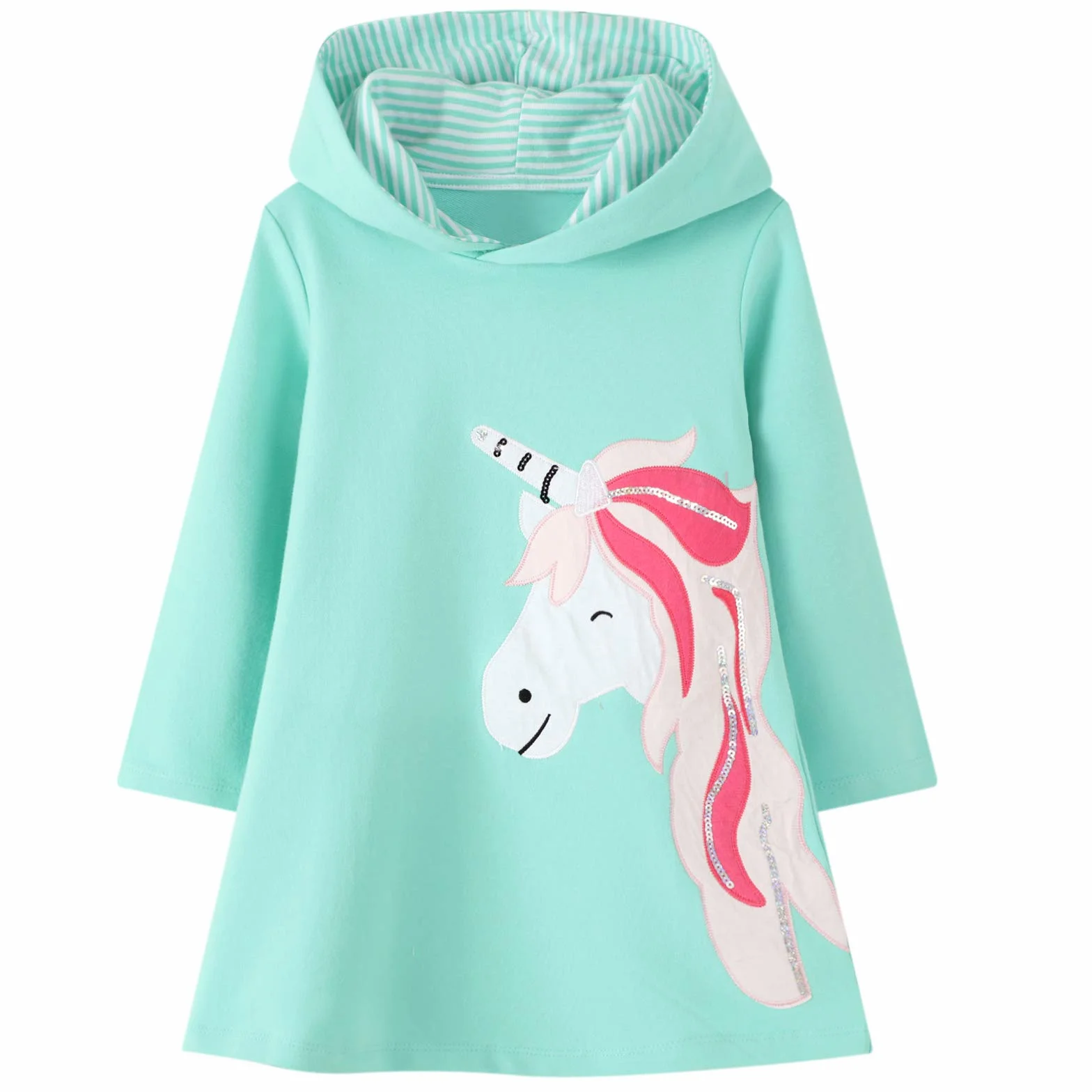 JinBei Vestidos con Capucha Niñas Largo Túnica Pullover Tops Manga Larga Algodón Suéter Casual Otoño Sudadera con Capucha 2 3 4 5 6 7 años