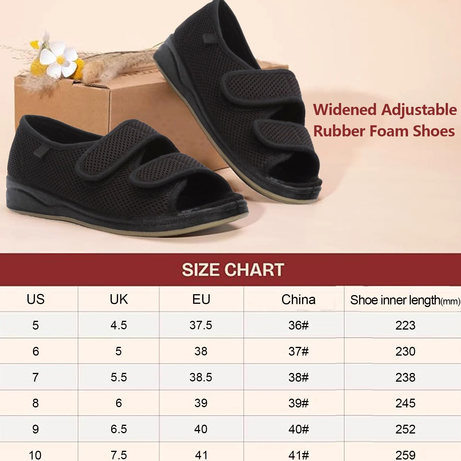 Zapatos Diabéticos para Mujeres Zapatillas Pies Diabéticos para Mujer Ajustable Zapatos Ortopédicos Anchos Especiales para Pies Hinchados Antideslizante Zapatillas Planas Black 38