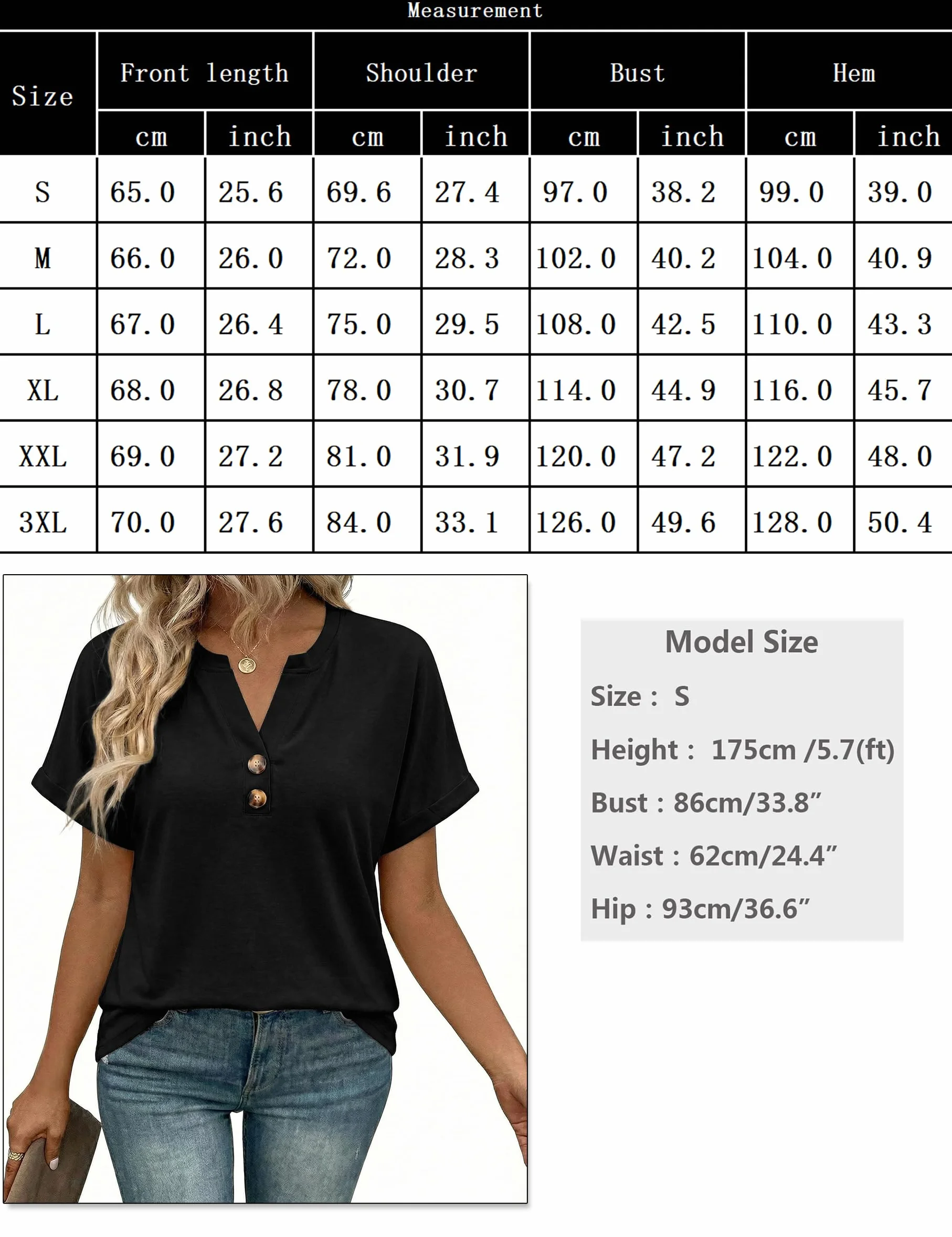 Litherday Camiseta para Mujer de Manga Corta con Escote en V y Detalle de Botones Blusa Casual Camiseta Básica Suelta para el Verano
