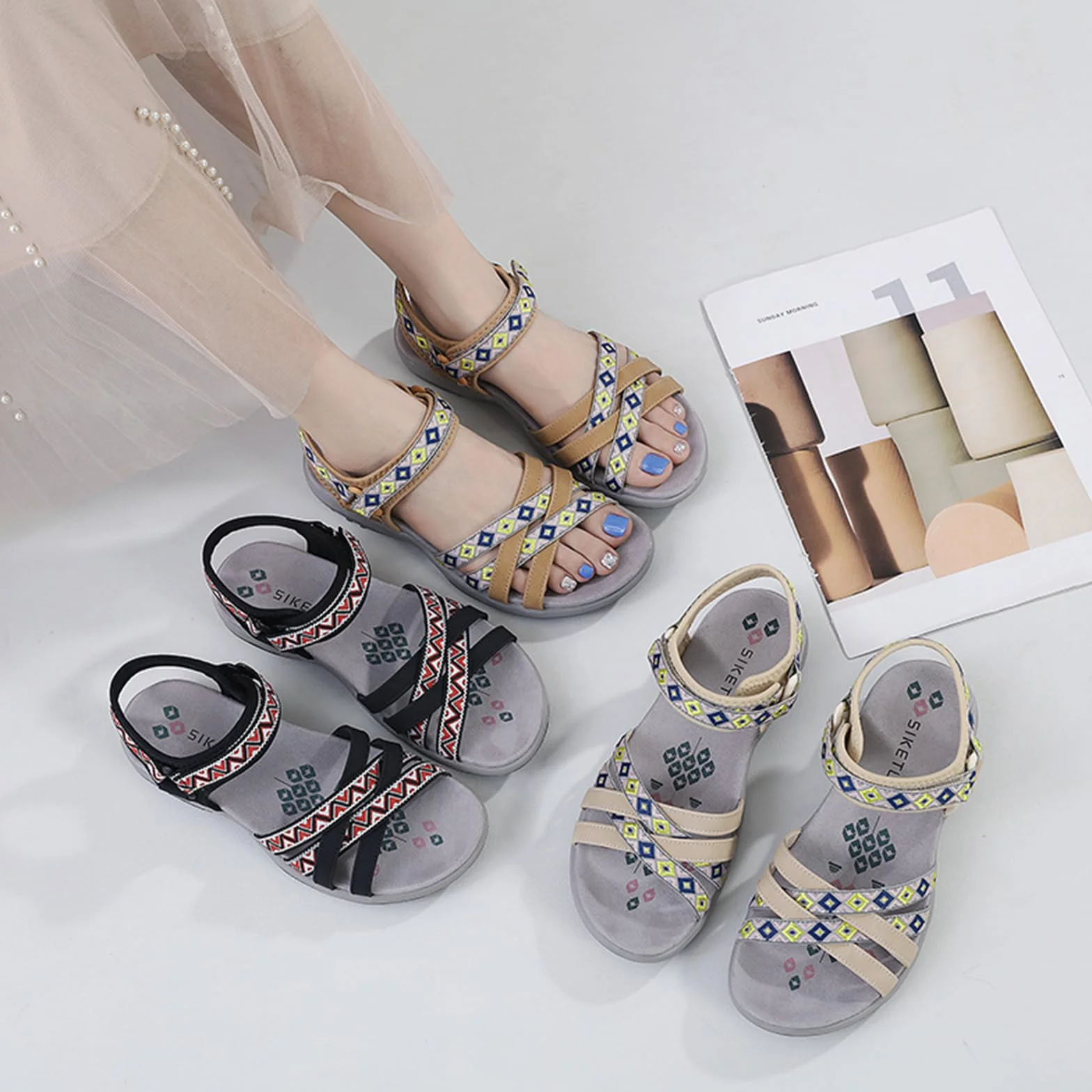 Meik Mangni Sandalias Deportivas Mujer Sandalias de Punta Descubierta Verano Sandalia de Trekking Casuales Antideslizantes Sandalias de Playa Tamaño:36-41 EU