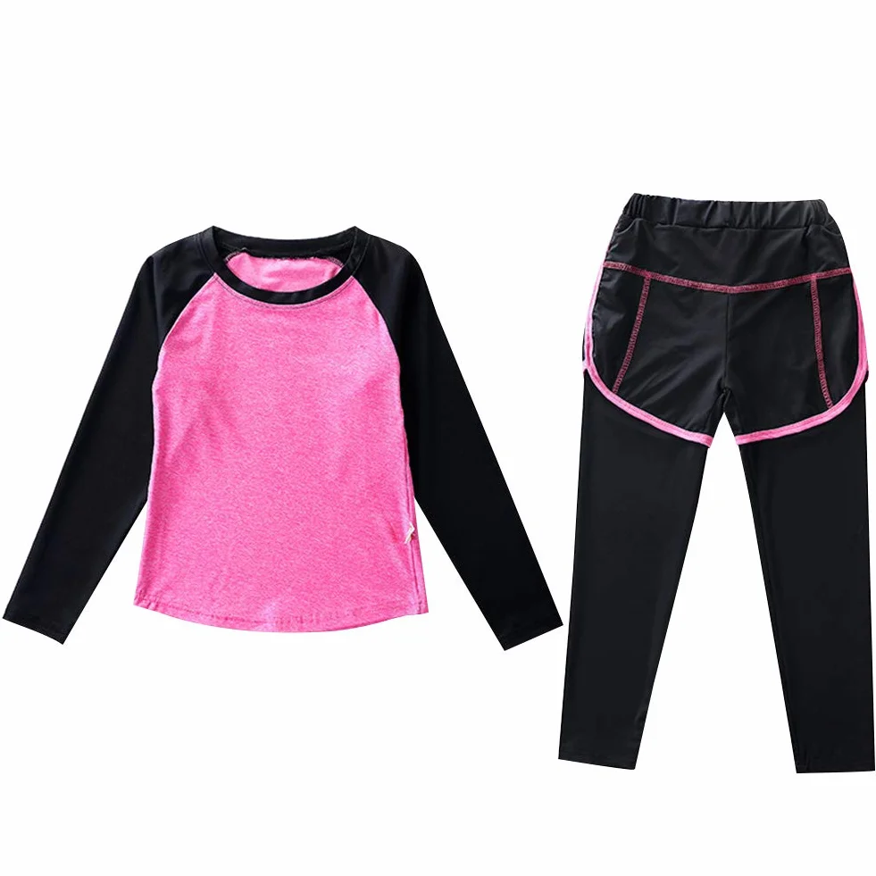 amropi Niñas Camisas Deportivas Tops y Jogging Yoga Larga Pantalones Conjunto Ropa Elástica Deporte Ejercicio Trajes por 3-16 años