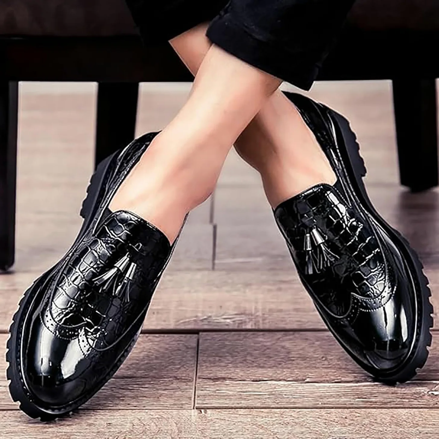Mocasines con borlas para hombre, zapatos de vestir formales de negocios con lados elásticos para el trabajo, casual, negro, blanco, rojo