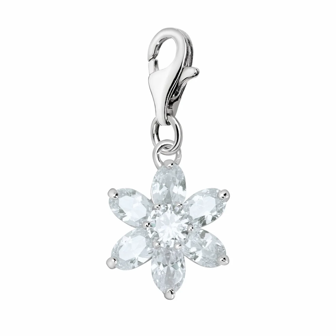 Quiges Charm con Cierre Plateado Flor de Zirconia Transparente Abalorios Joyería de Mujer