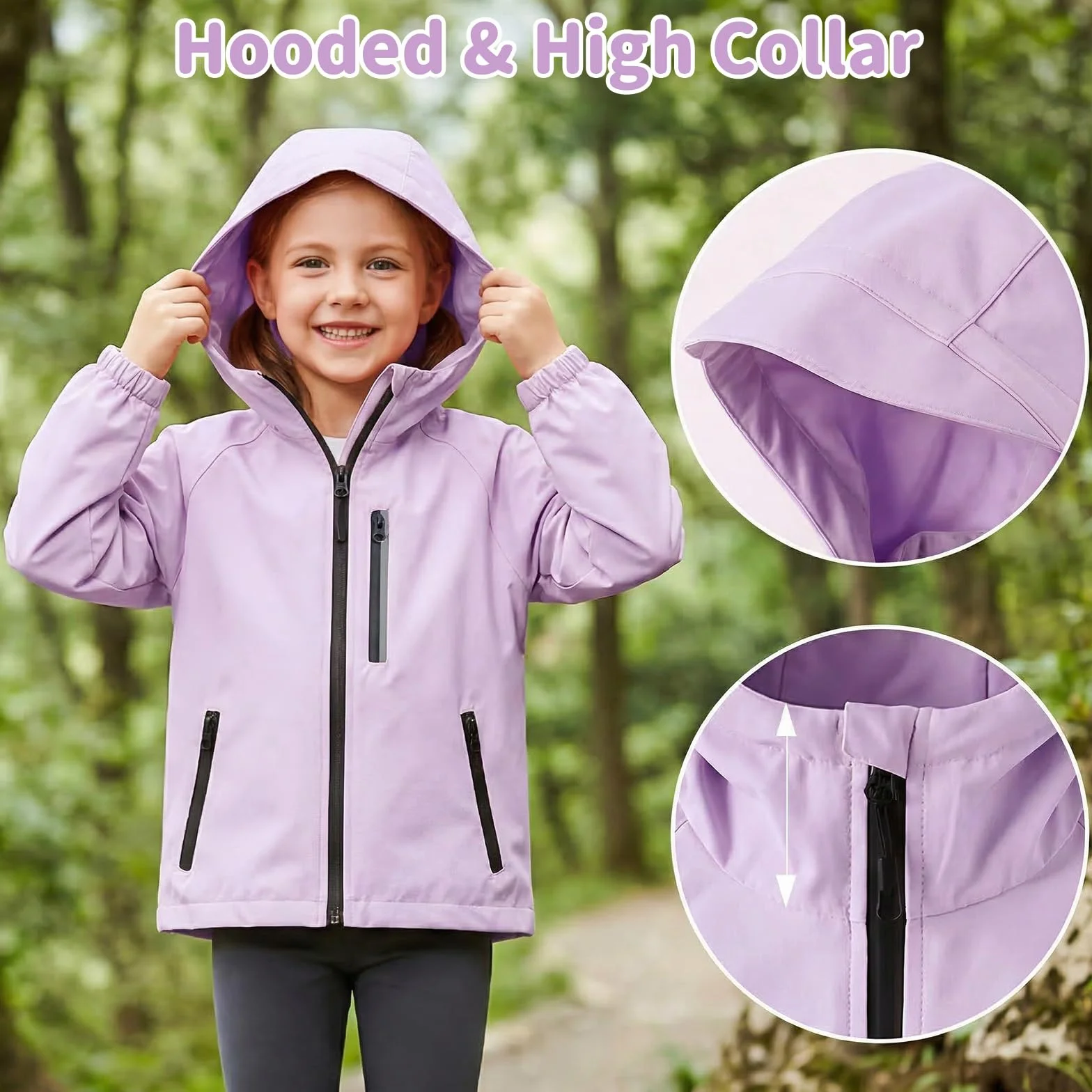 Chaqueta Impermeable para Infantil Reflectante Chubasquero Niñas Impermeable Abrigo con Capucha Niños Ligera Cortavientos Chaquetas de Lluvia Acampada Ropa de Agua para Adolescentes 5-14 años