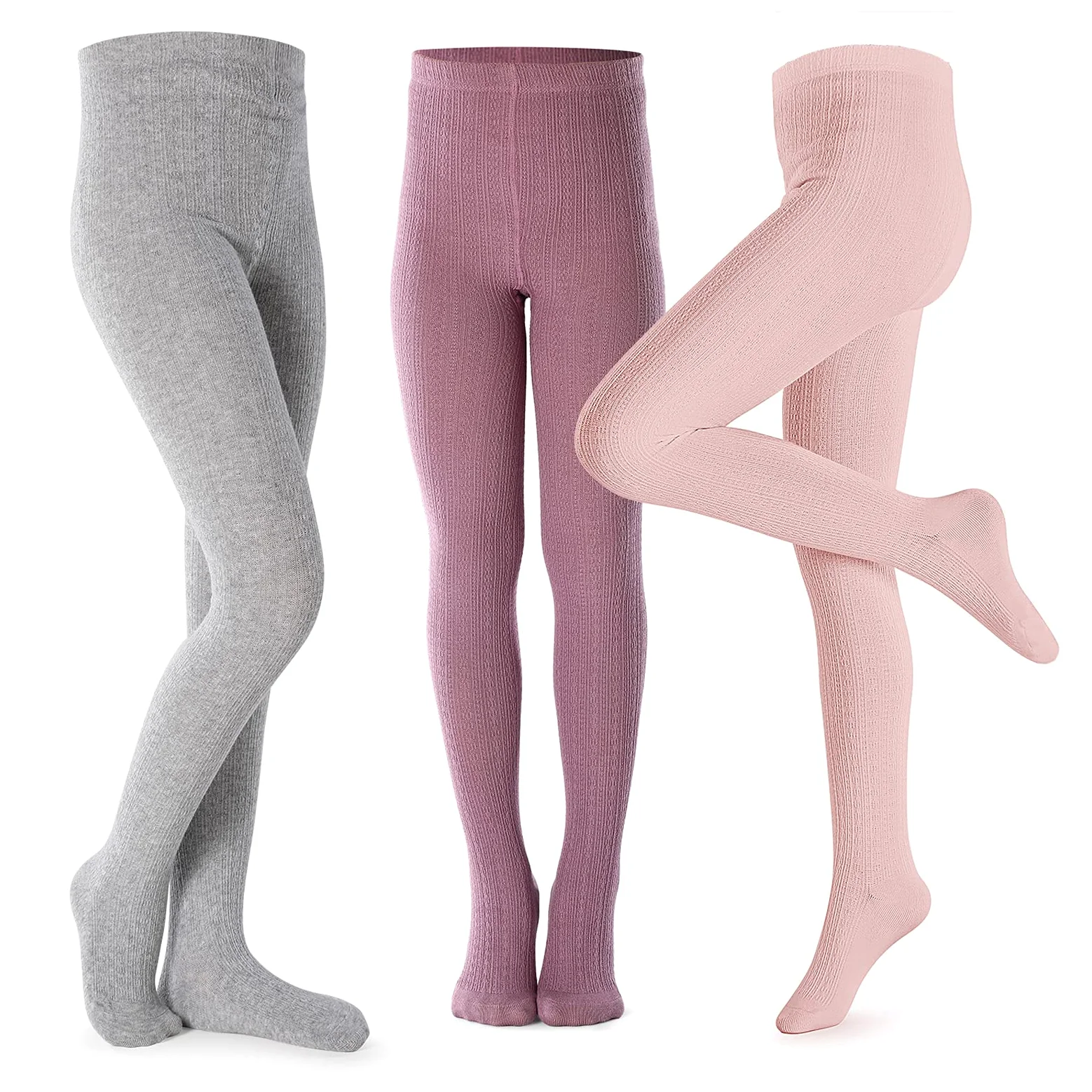 Petrass Leotardos para niña con diseño trenzado, de algodón, sin costuras, para danza de ballet, para niña, 3 unidades