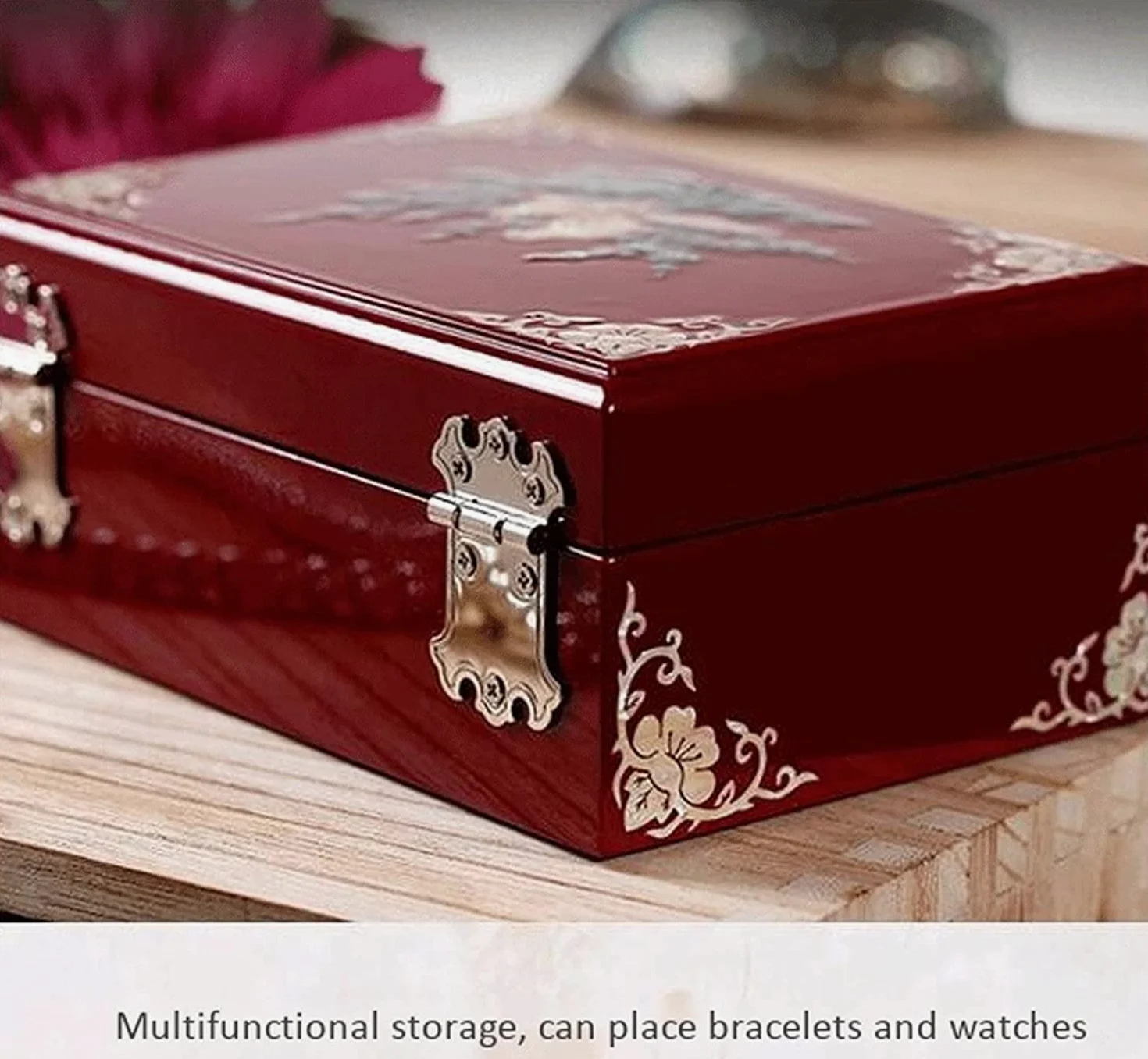 Estuche para Joyas, Expositor y Organizador de Madera Maciza para pequeños Objetos como Anillos, Pendientes y Collares (Blanco 16 x 11 x 7 cm) (Rojo 16 x 11 x 7 cm)
