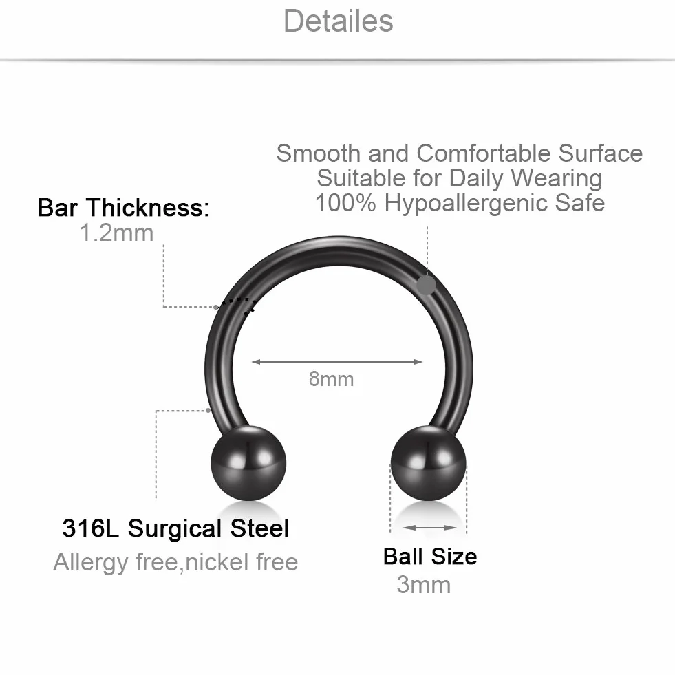 16G Piercing Oreja Tragus Piercing Nariz Labio Ceja Ombligo Anillo Curvados Piercing Helix Cartilago Acero Inoxidable 8 Piezas Nergo