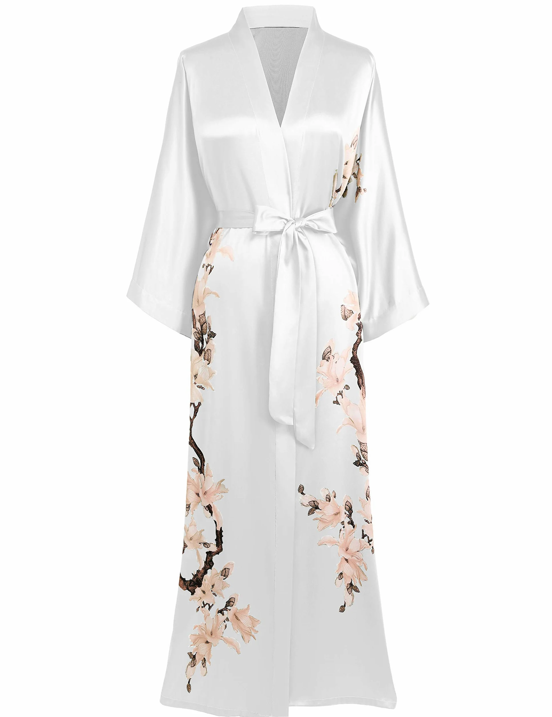 BABEYOND Bata de mujer kimono de flores con estampado maxi largo para mujer, albornoz de pera, chaqueta de playa, despedida de soltera, fiesta, bata de dormir