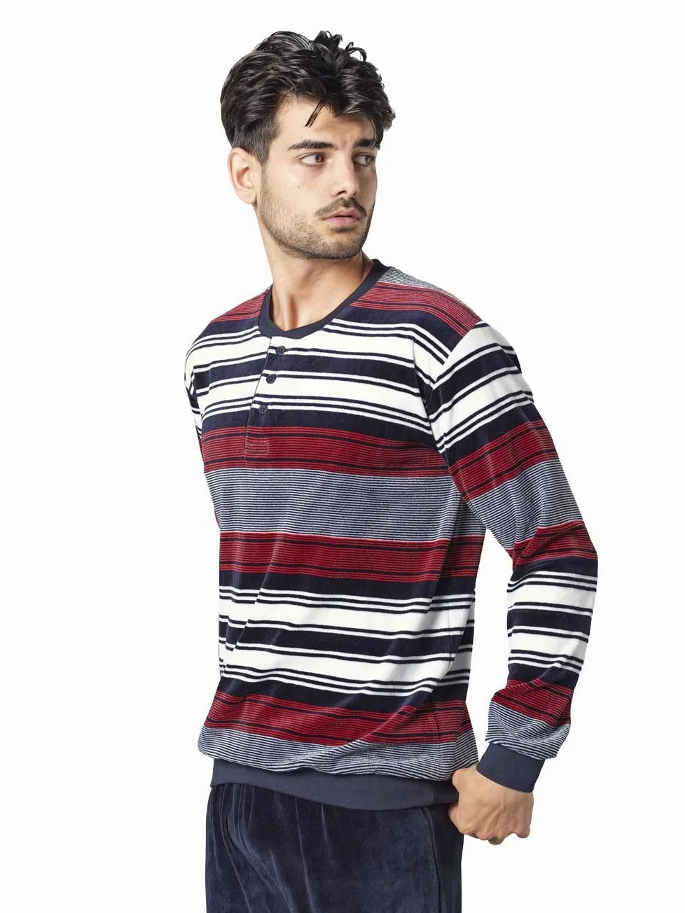 Pijama de Terciopelo para Hombre - Pijama de Terciopelo a Rayas Azules