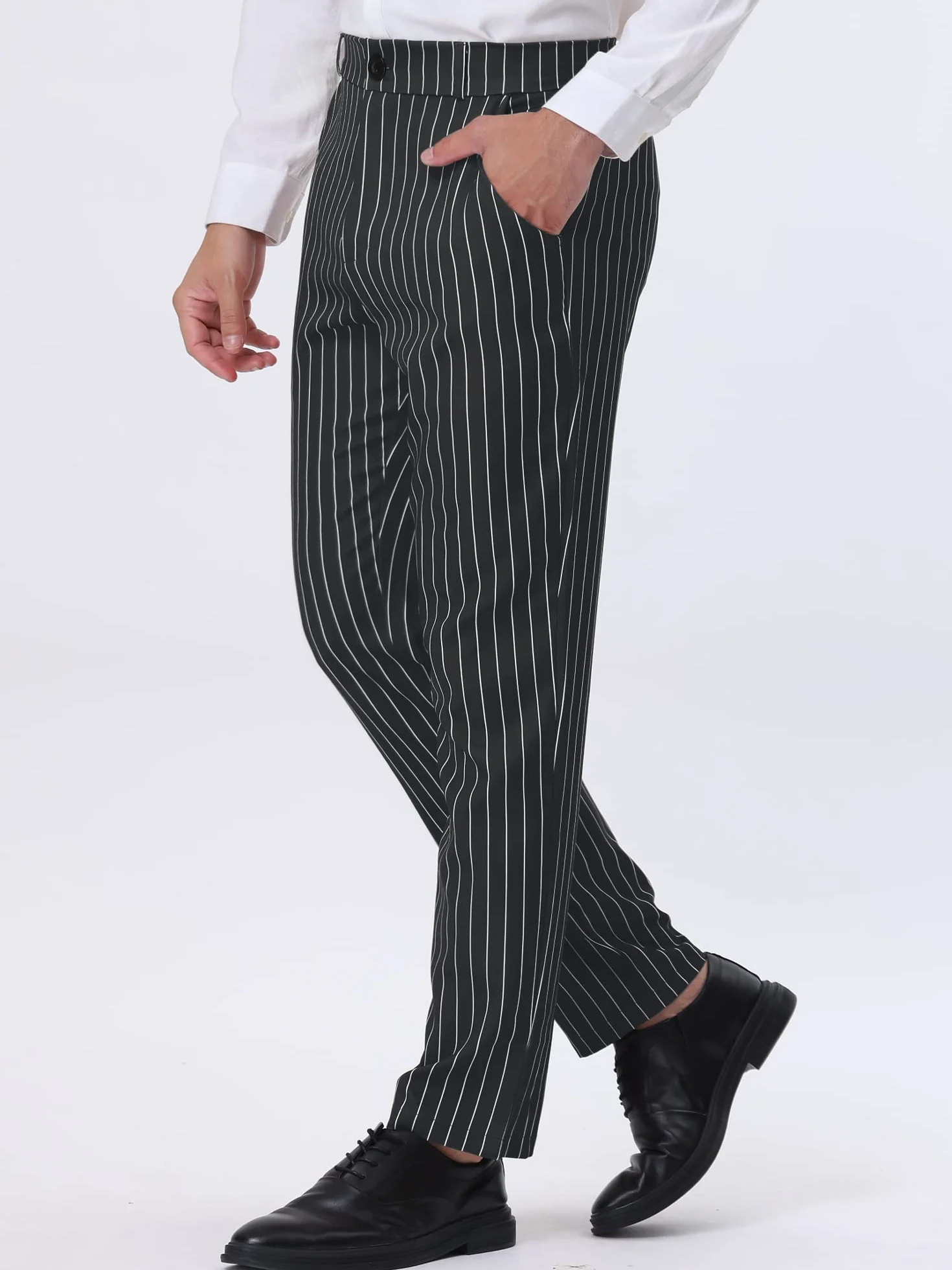 Lars Amadeus Pantalones de vestir a rayas para hombre, ajuste recto, bloque de color, pantalones de traje de trabajo para oficina
