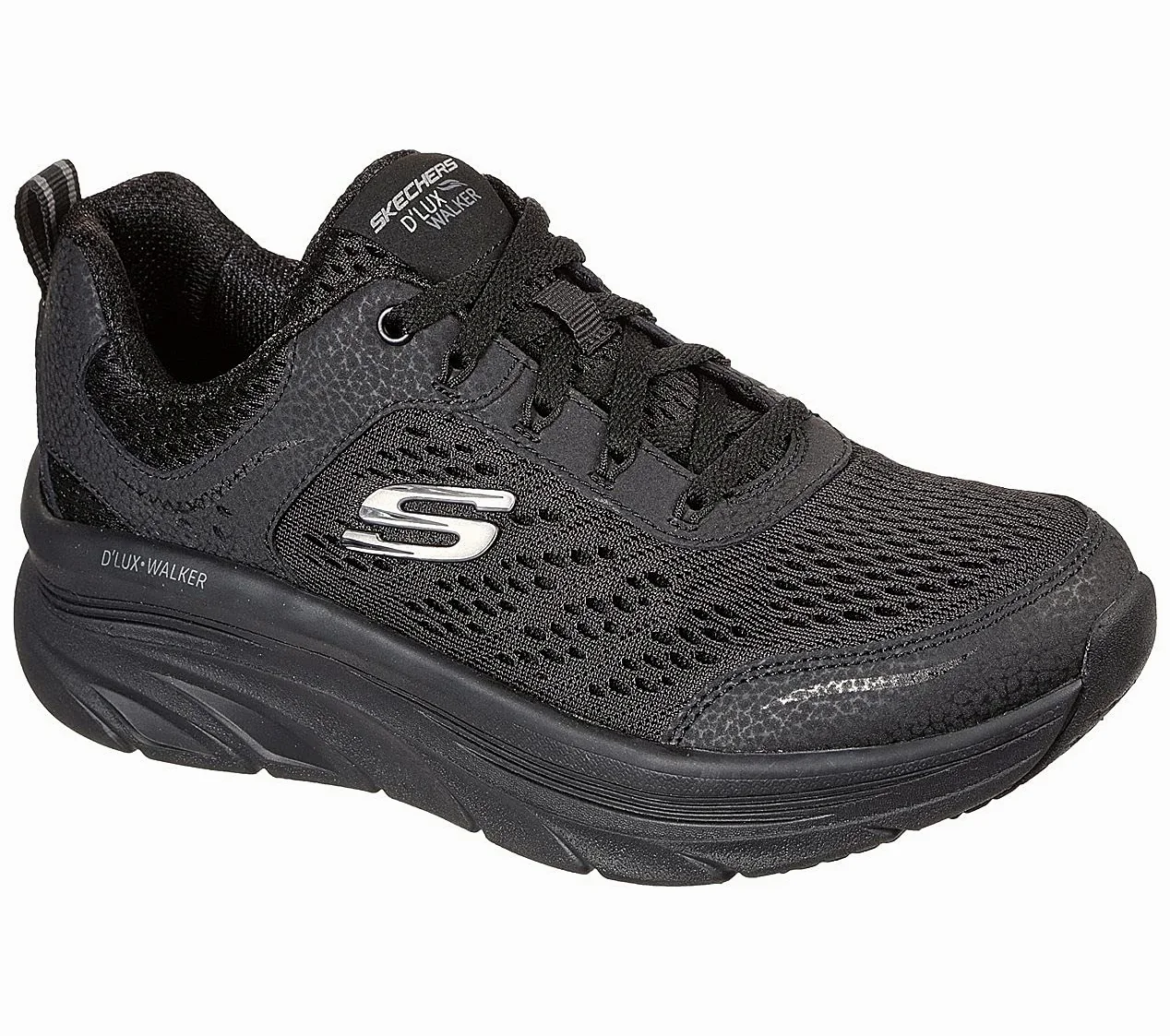 Skechers Zapatillas D'lux Walker Infinite Motion para mujer, Borde de malla de cuero negro, 39 EU