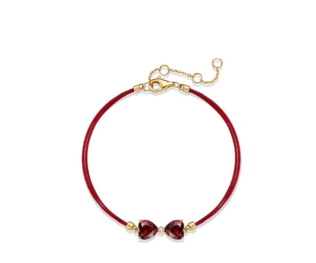 Pulseras vintage para mujer, oro amarillo de 14 quilates, cuerda doble con granate y diamante de 2 quilates, pulseras de amistad para novia, 20 + 3 cm