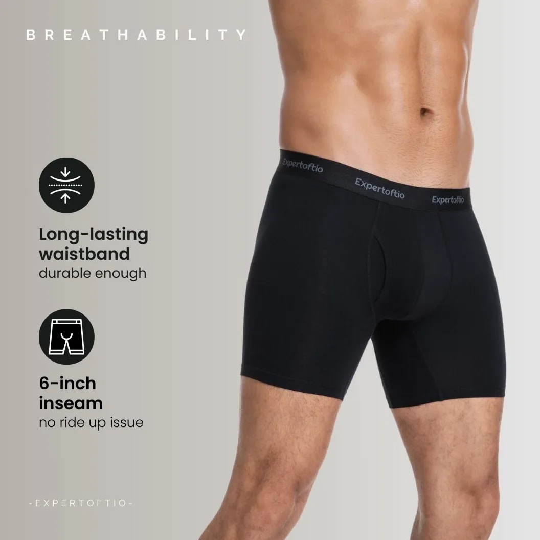 Calzoncillos Bóxer Largos Hombre Algodón - Lote de 6 Unidades - Modelo 15 cm (6 Pulgadas) - Ropa Interior Cómoda, Suave, Transpirable para el Día a Día, Deporte o Casa