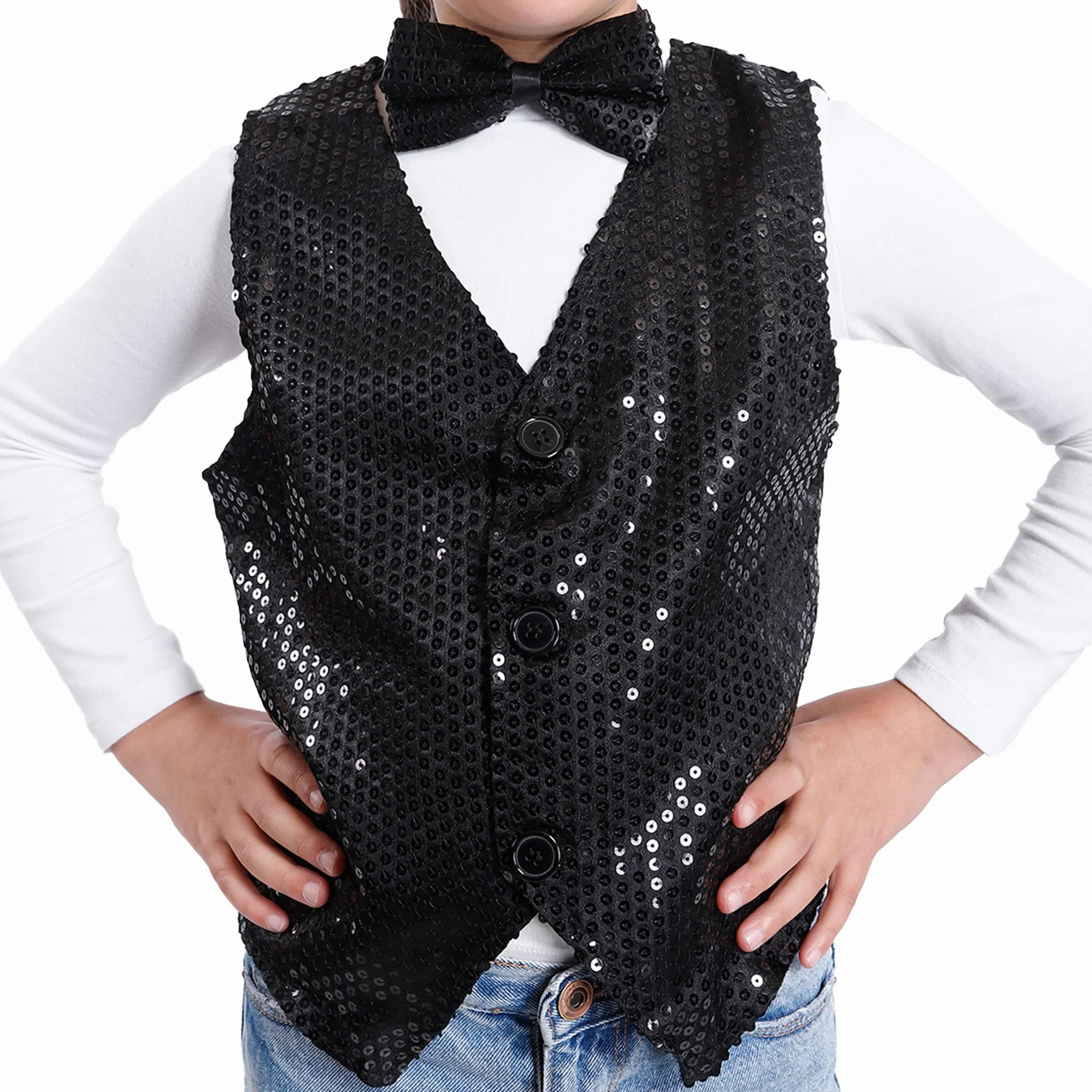 Carnavalife Chaleco lentejuela niño niña hip hop disfraz infantil 1-12 años