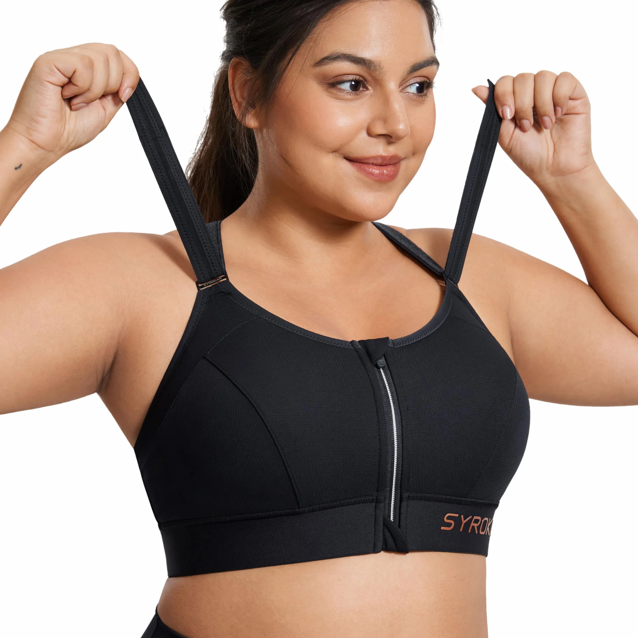 SYROKAN Sujetador Deportivo para Alto Impacto Cremallera Frontal Correas Ajustables sin Aros para Mujer