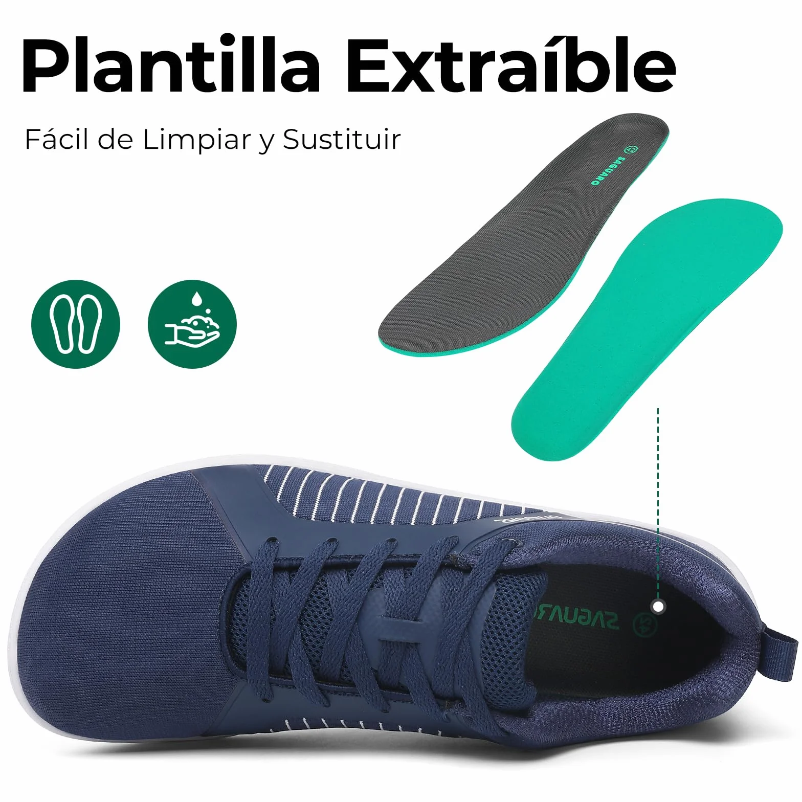 SAGUARO Hombre Zapatillas Barefoot Casual con Puntera Ancha para Uso Diario en Ciudad,Escuela y Viaje Gr.36-48