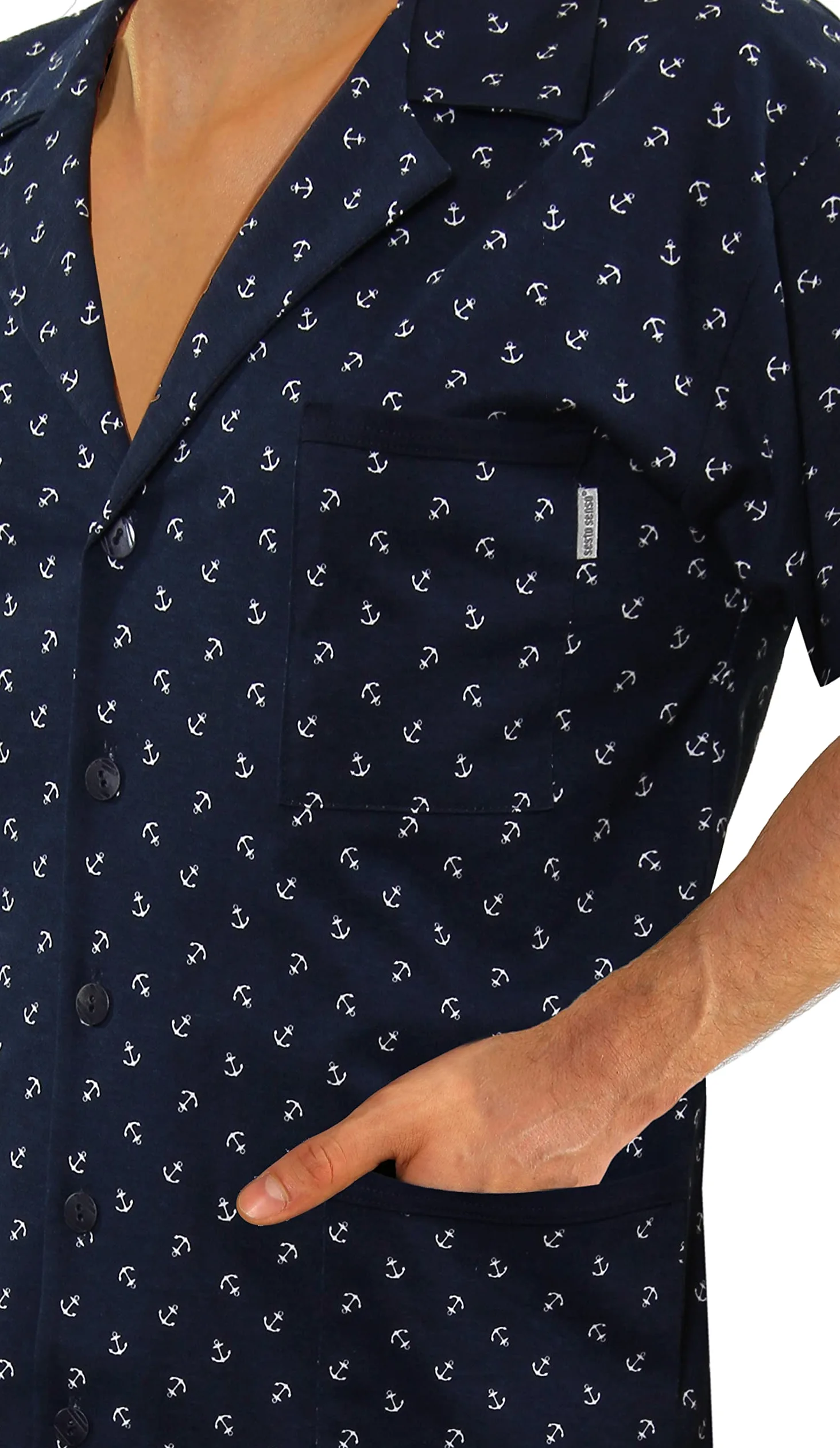 Sesto Senso Pijama Hombre Elegante con Botones Conjunto de Algodón con Manga Corta Pantalón Largo