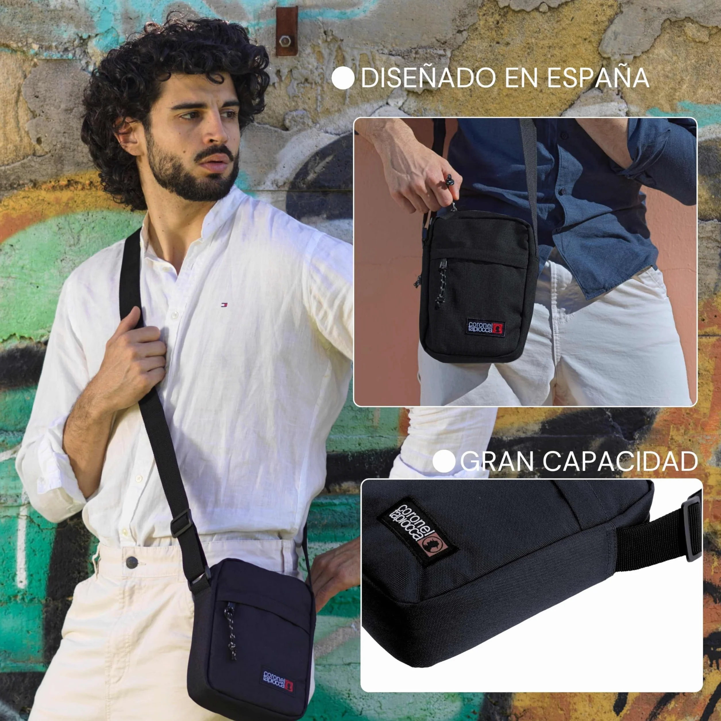 Coronel Tapioca – Bandolera para hombre estilo casual | Bolso hombre bandolera compacto con múltiples compartimentos | Ideal para uso diario, viajes o trabajo