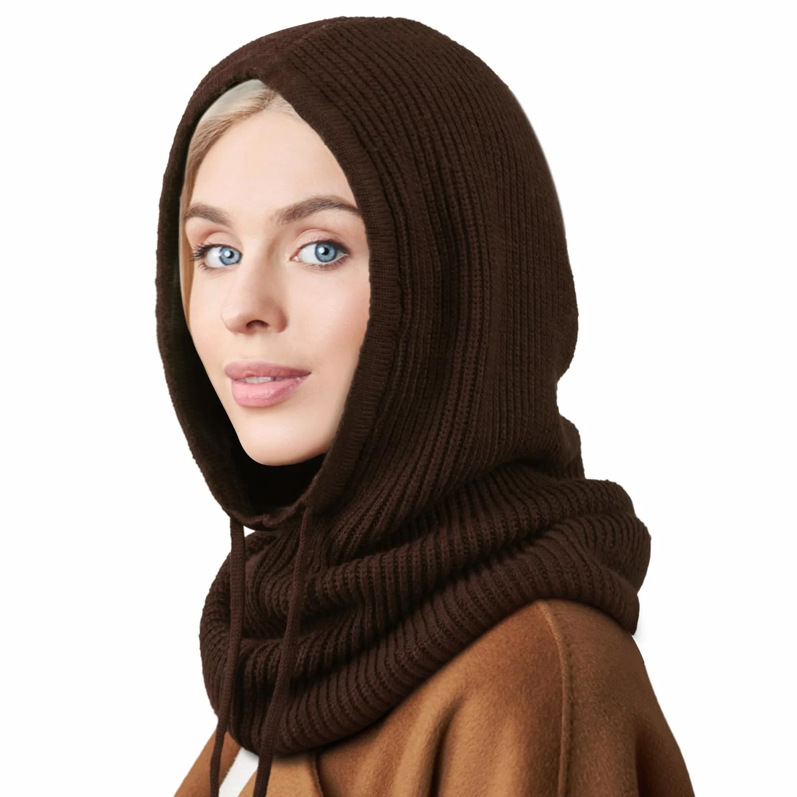 DRESHOW Sombreros de Invierno para Las Mujeres Pasamontañas de Punto Beanie Skull Cap Con Cordón Cálido Sombrero con Capucha Bufanda
