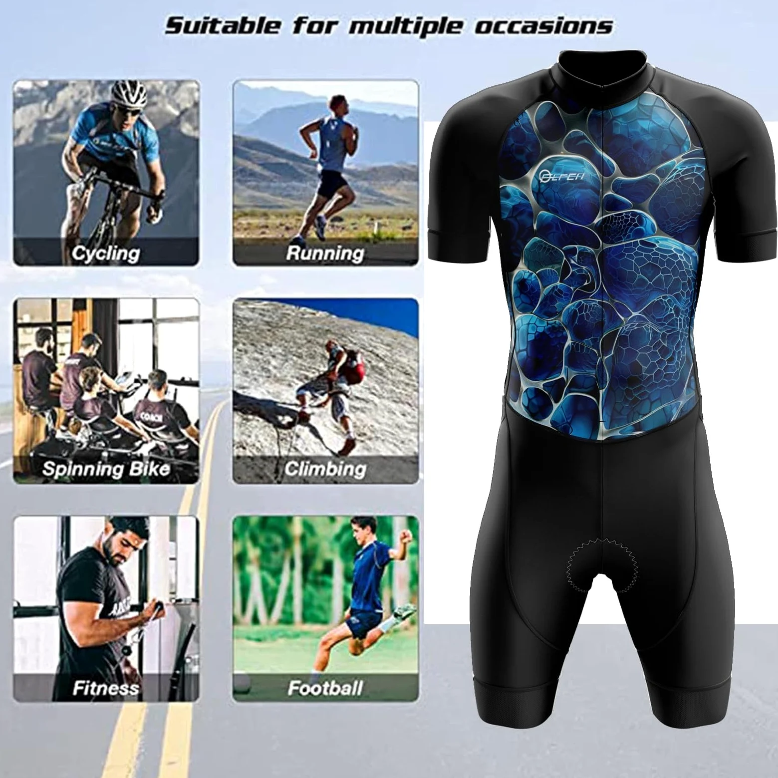 FFFF & OLFEH Conjuntos de Camisetas de Ciclismo for Hombres, Cycling Skinsuit Triatlón for Hombres, Pro Manga Corta Traje de Ciclismo, Racing Tri Suit de Bicicletas, MTB Mono