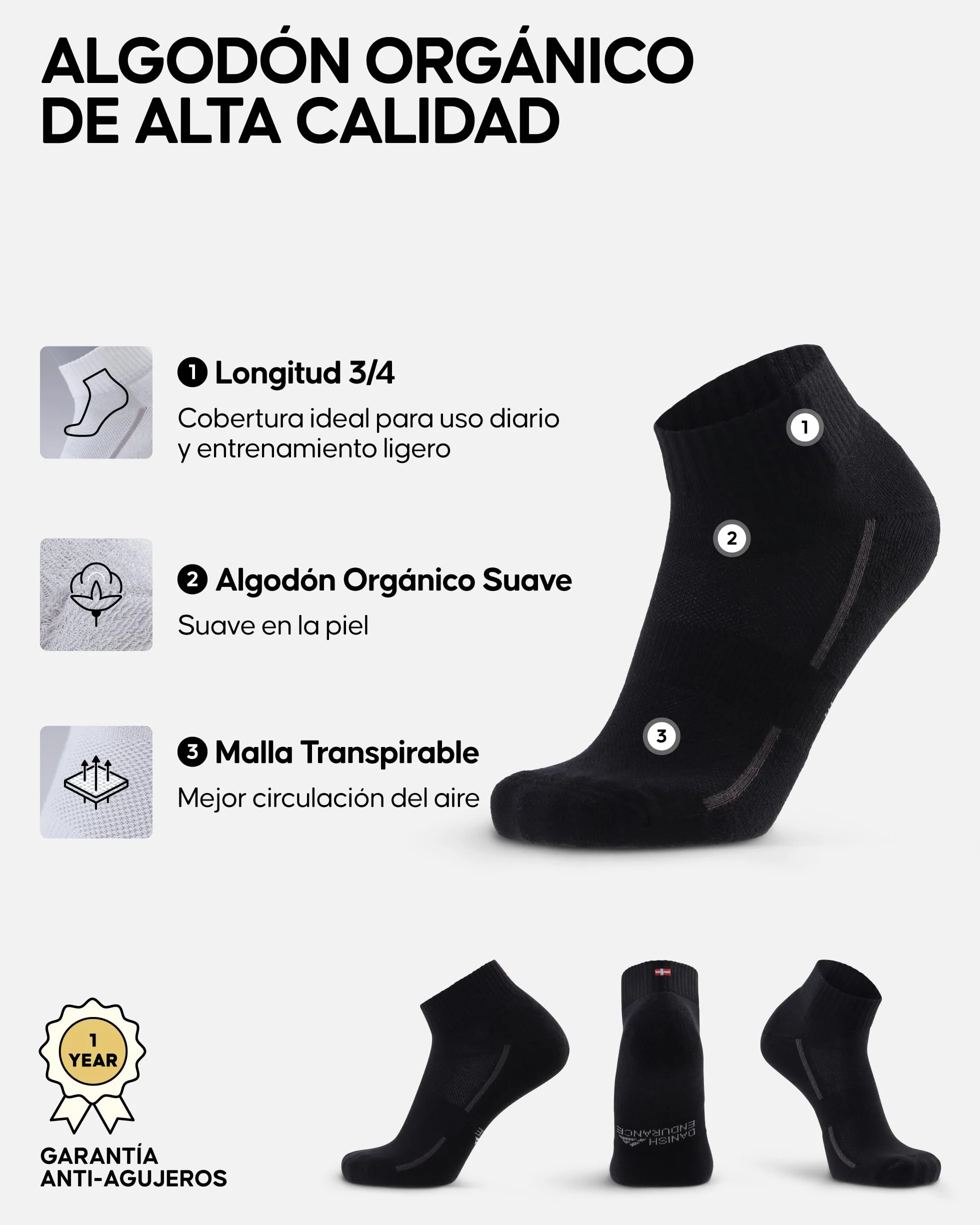 DANISH ENDURANCE Calcetines Deporte Hombre y Mujer Tobilleros - Algodon, Alcochados, 3 y 6 Pack - Deportes, Calcetines Hombre y Mujer, Unisex